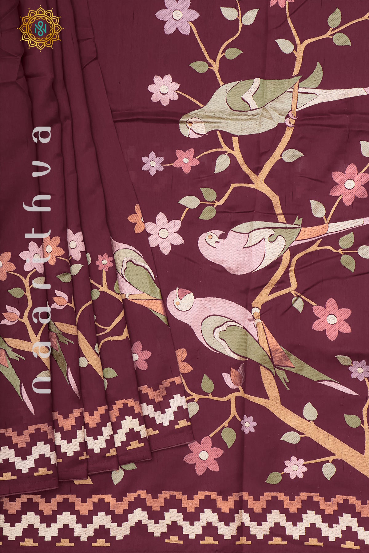 MAROON - SEMI TUSSAR SILK WITH EMBROIDERY