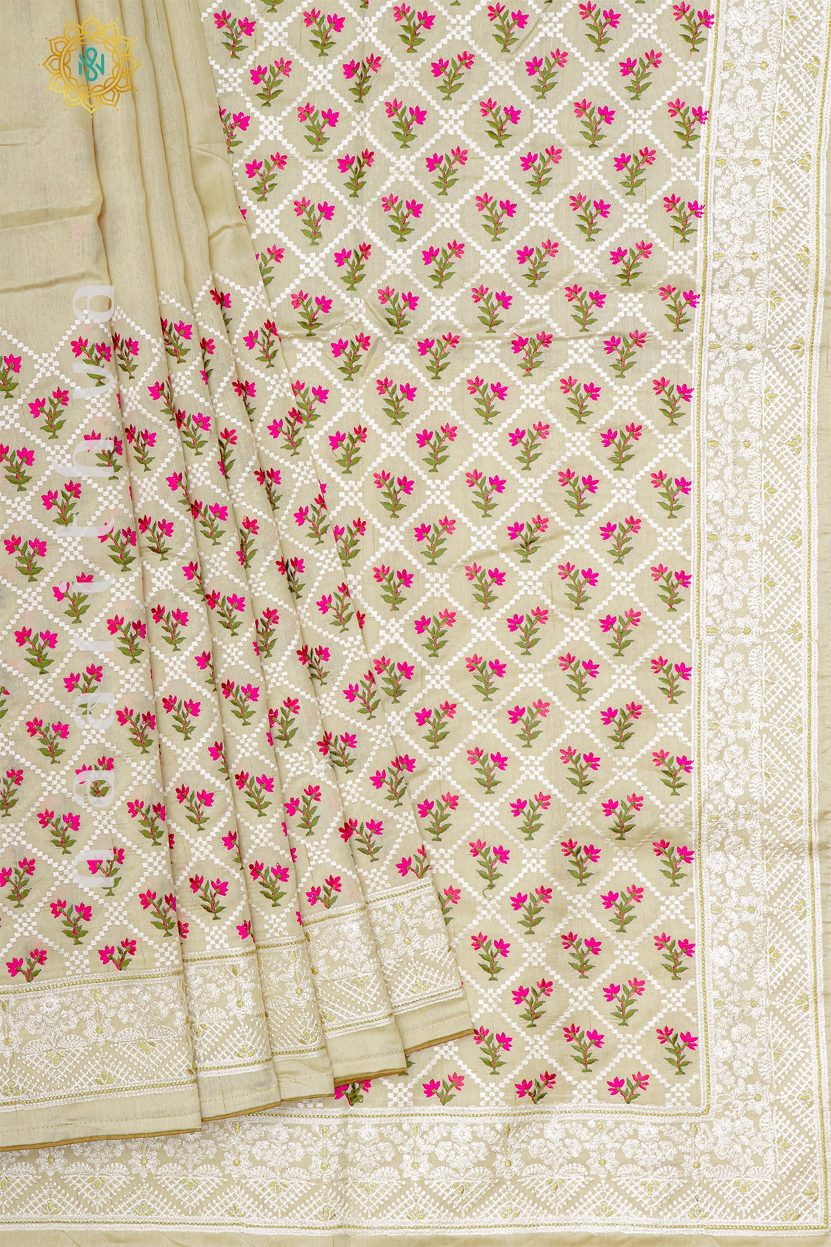 OFF WHITE - SEMI TUSSAR SILK WITH EMBROIDERY