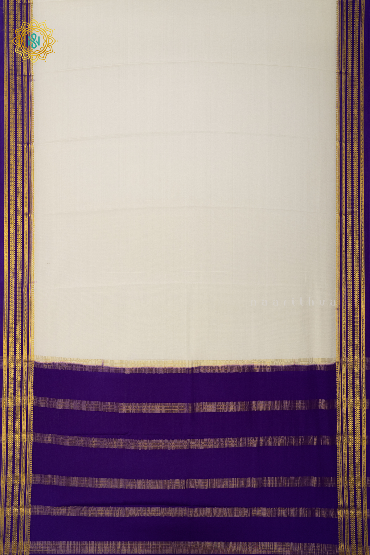 WHITE WITH VIOLET - PURE MYSORE CREPE SILK