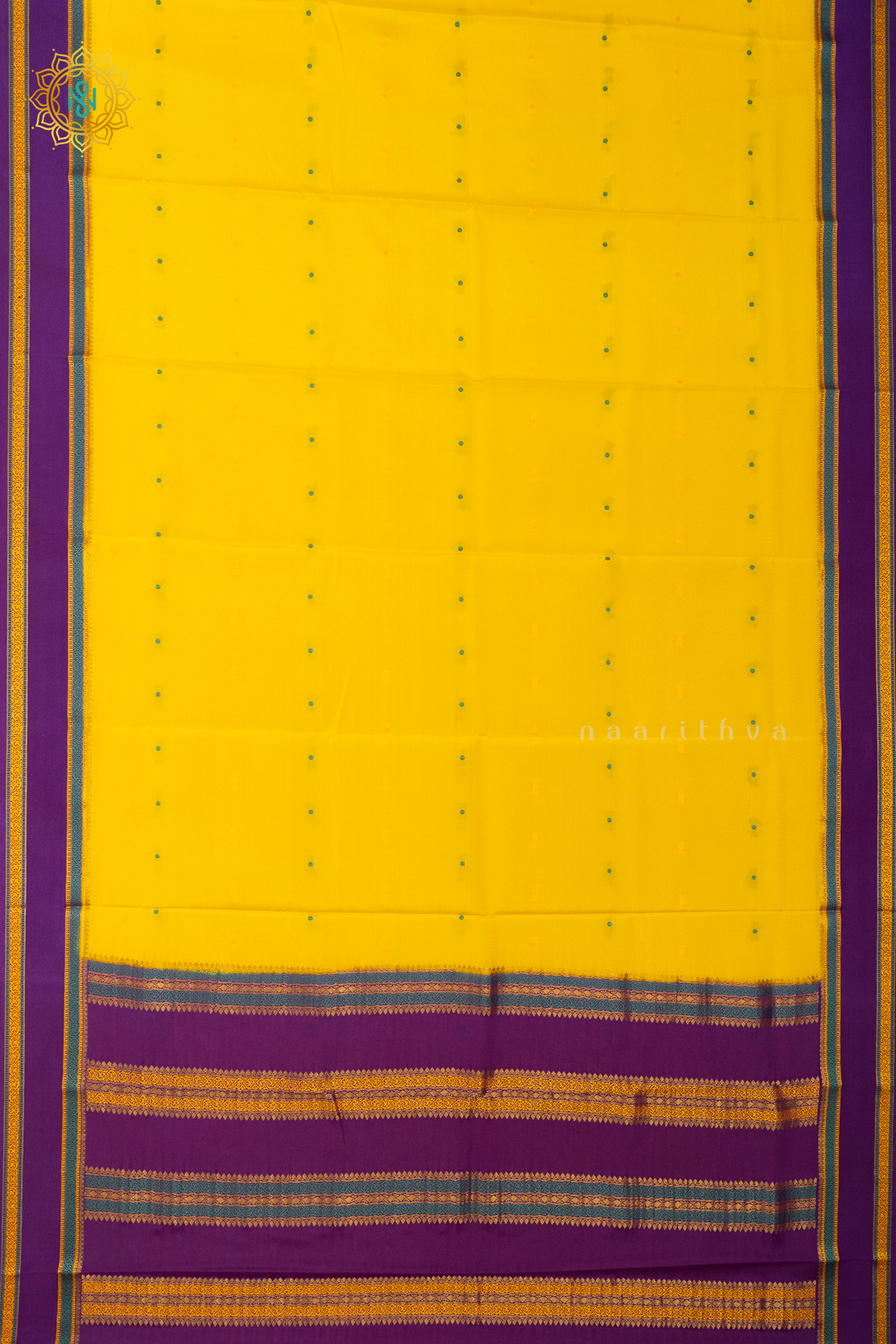 LIGHT YELLOW WITH PURPLE - PURE MYSORE CREPE SILK