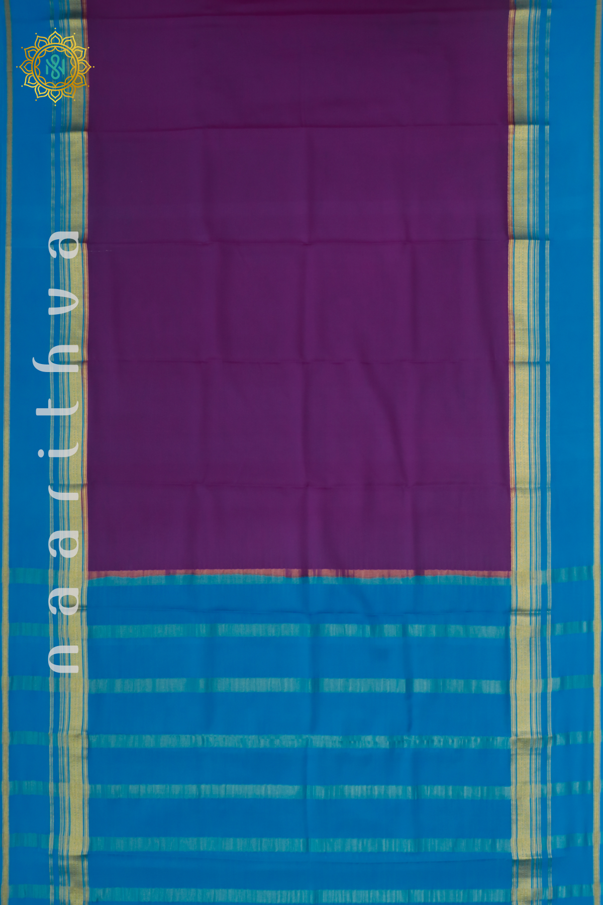 MAGENTA WITH SKY BLUE - PURE MYSORE CREPE SILK