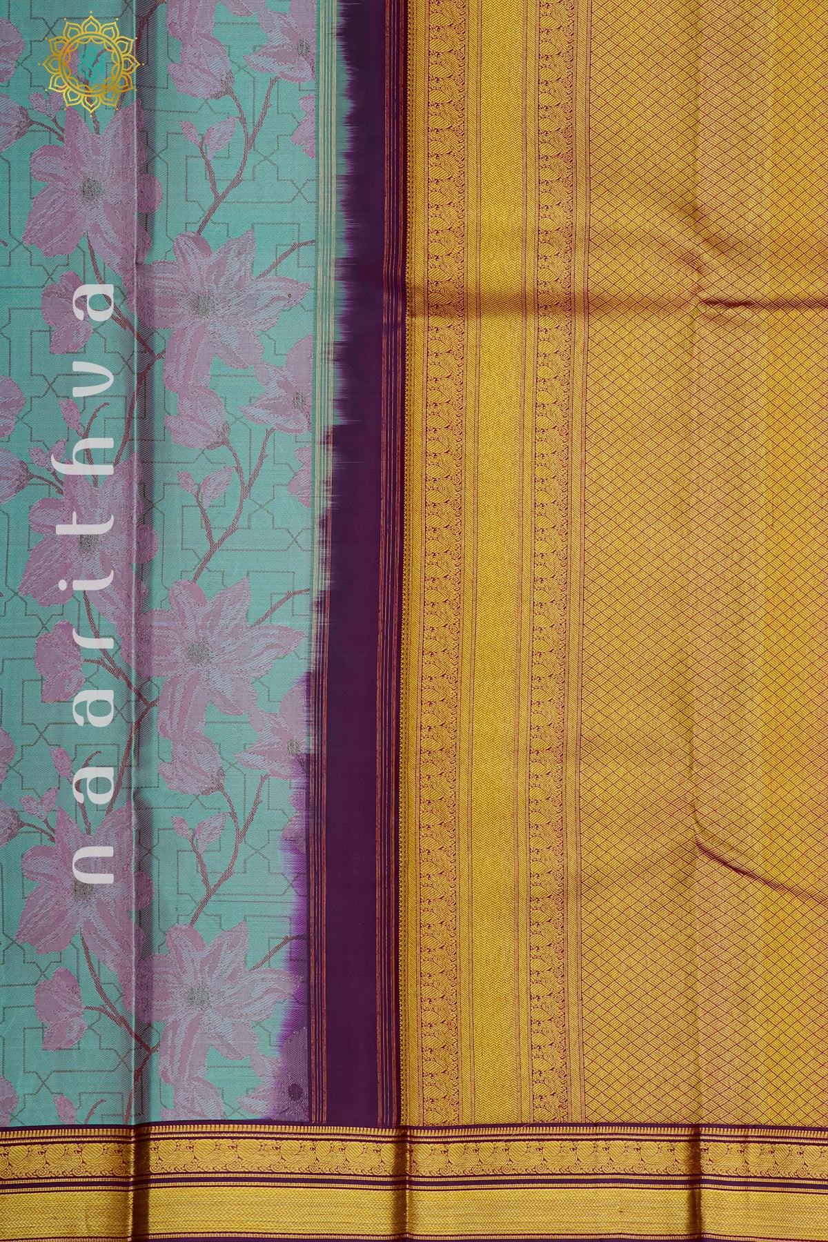 AQUA BLUE WITH DEEP WINE - PURE KANJIVARAM SILK