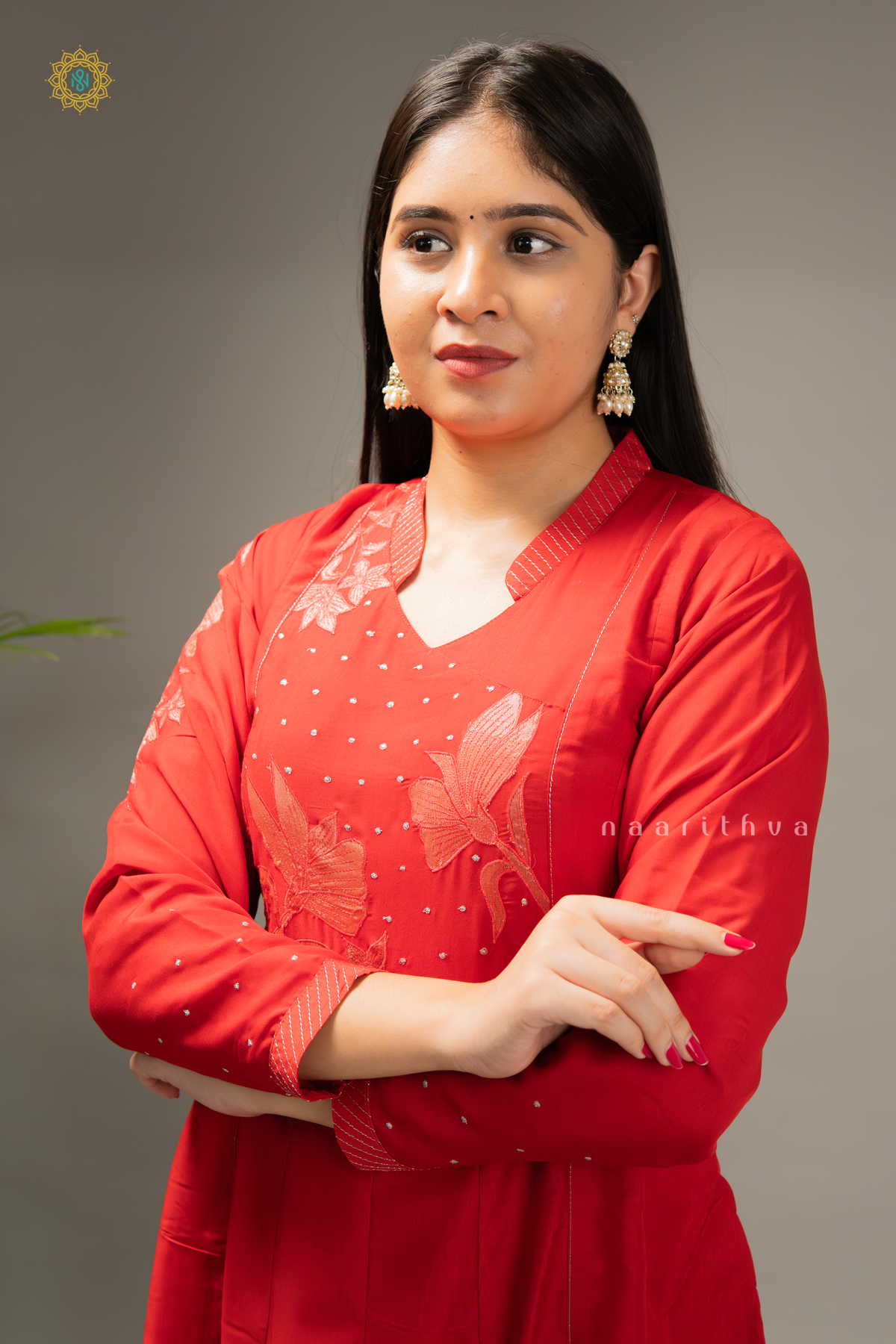 RED - COTTON 3PC SALWAR SUIT WITH TOP, BOTTOM & DUPATTA