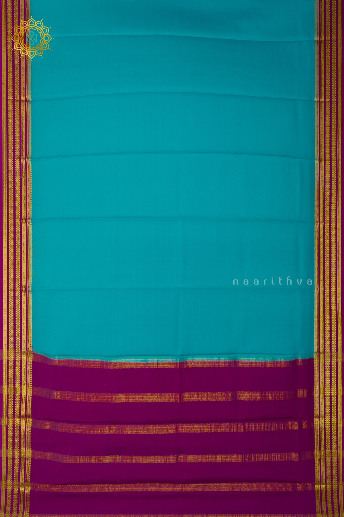 AQUA BLUE WITH PINK - PURE MYSORE CREPE SILK