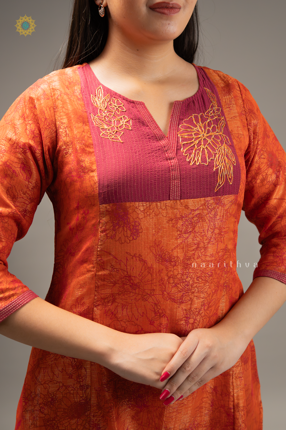 ORANGE WITH PINK - KOTA TISSUE 3PC SALWAR SUIT