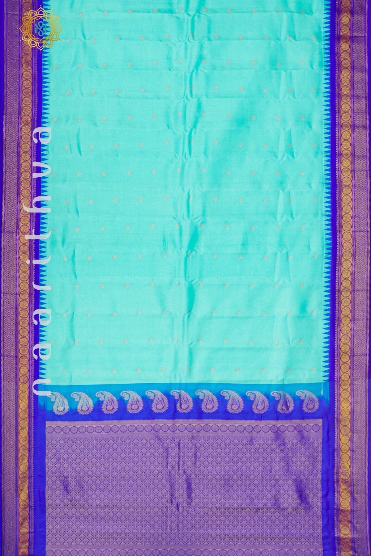 AQUA BLUE WITH BLUE - PURE GADWAL SILK