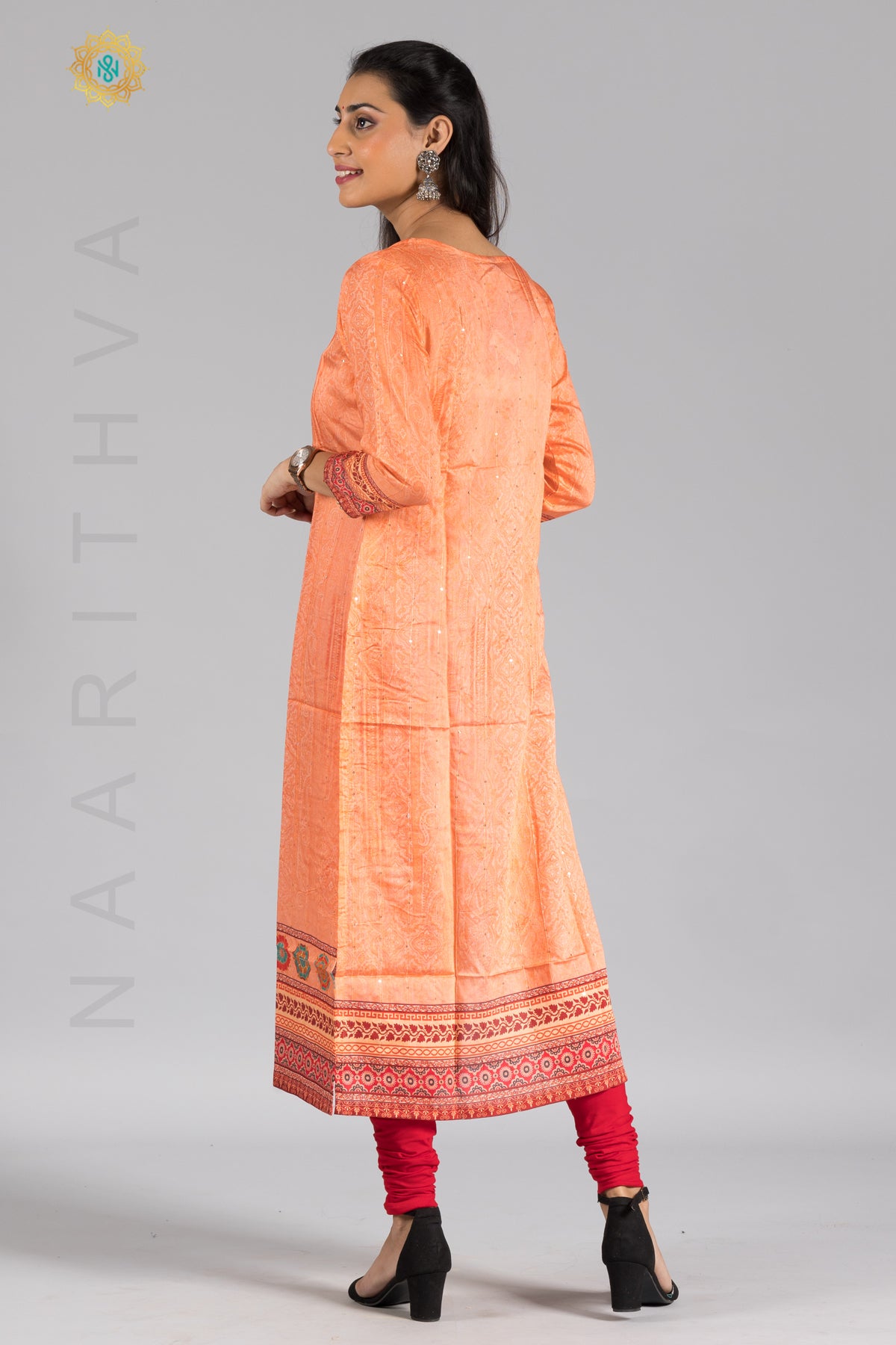 PEACH - CASUAL KURTI WITH THREAD & SEQUINS WORK