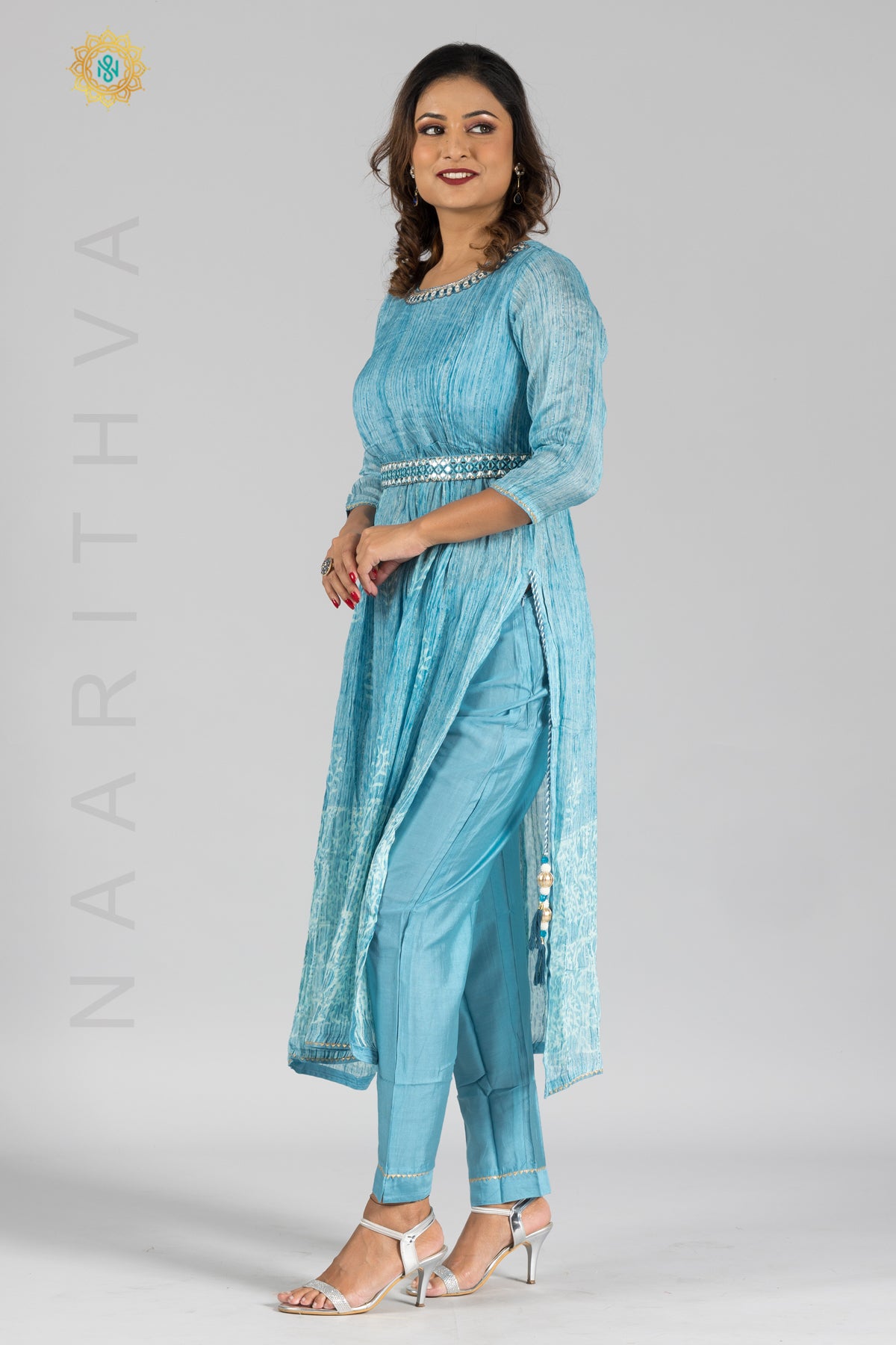 BLUE - PARTY WEAR NAYRA CUT SALWAR SUIT WITH STRAIGHT CUT PANT & DUPATTA