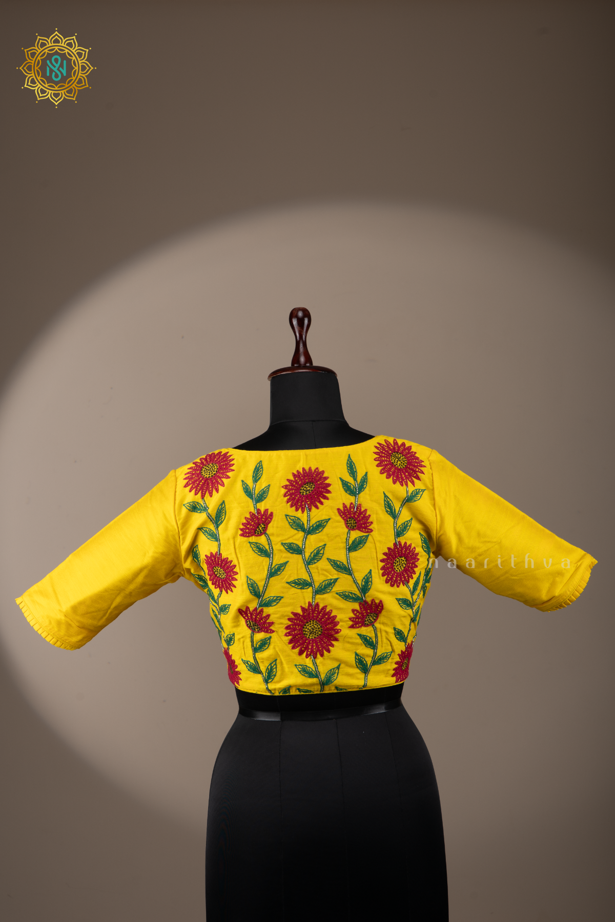 YELLOW - LINEN READY MADE BLOUSE WITH HAND EMBROIDERY