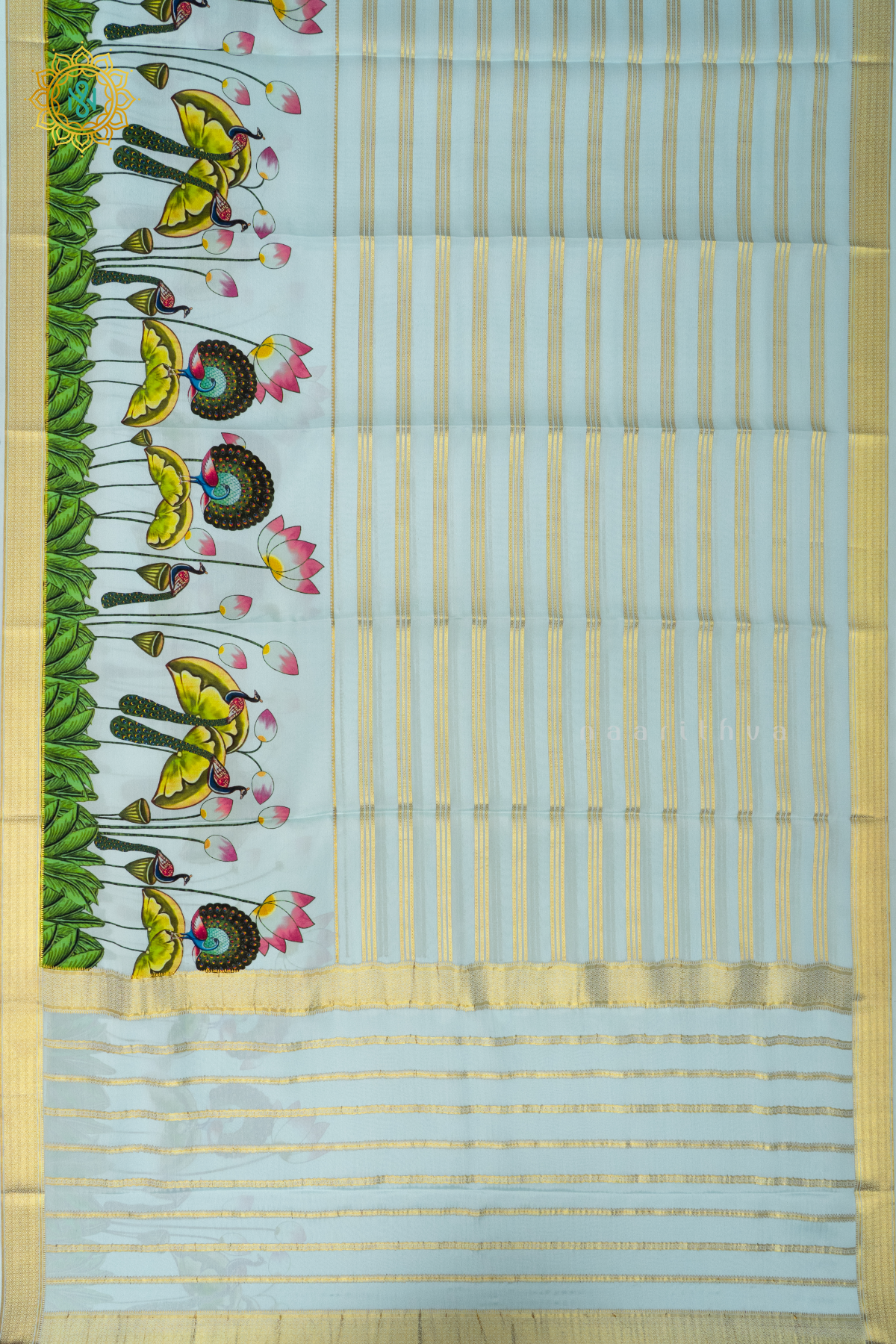 AQUA BLUE - PURE MYSORE CREPE SILK