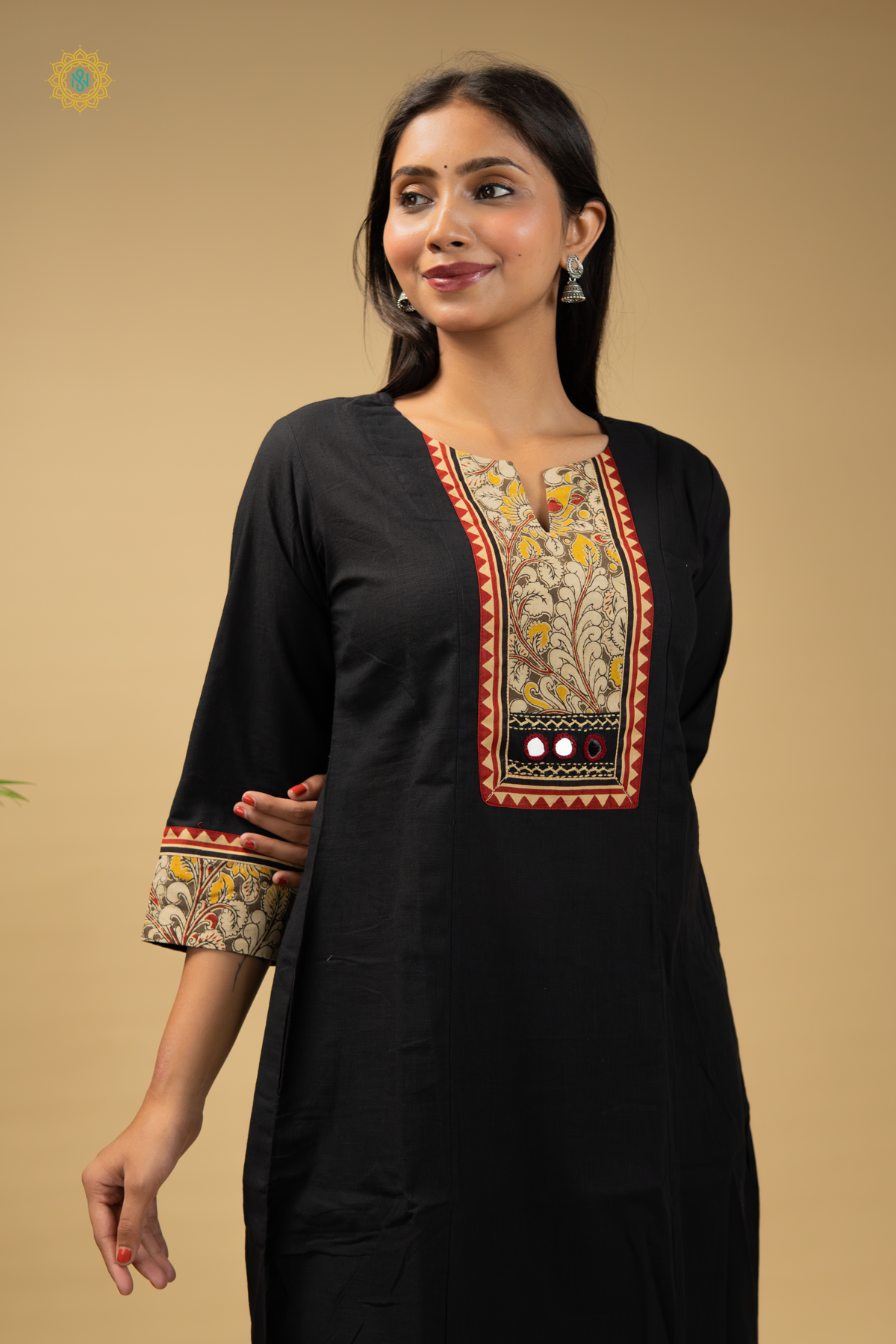 BLACK WITH MAROON - COTTON 3PC SALWAR SUIT WITH TOP, BOTTOM & DUPATTA
