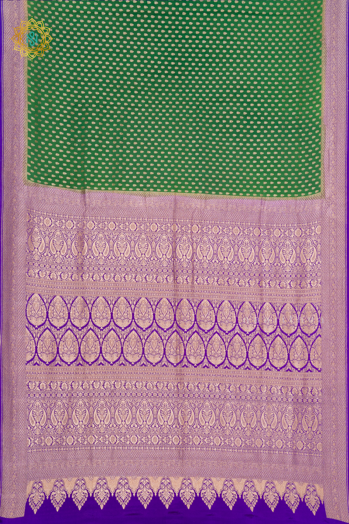 GREEN WITH PURPLE - PURE BANARASI CREPE SILK