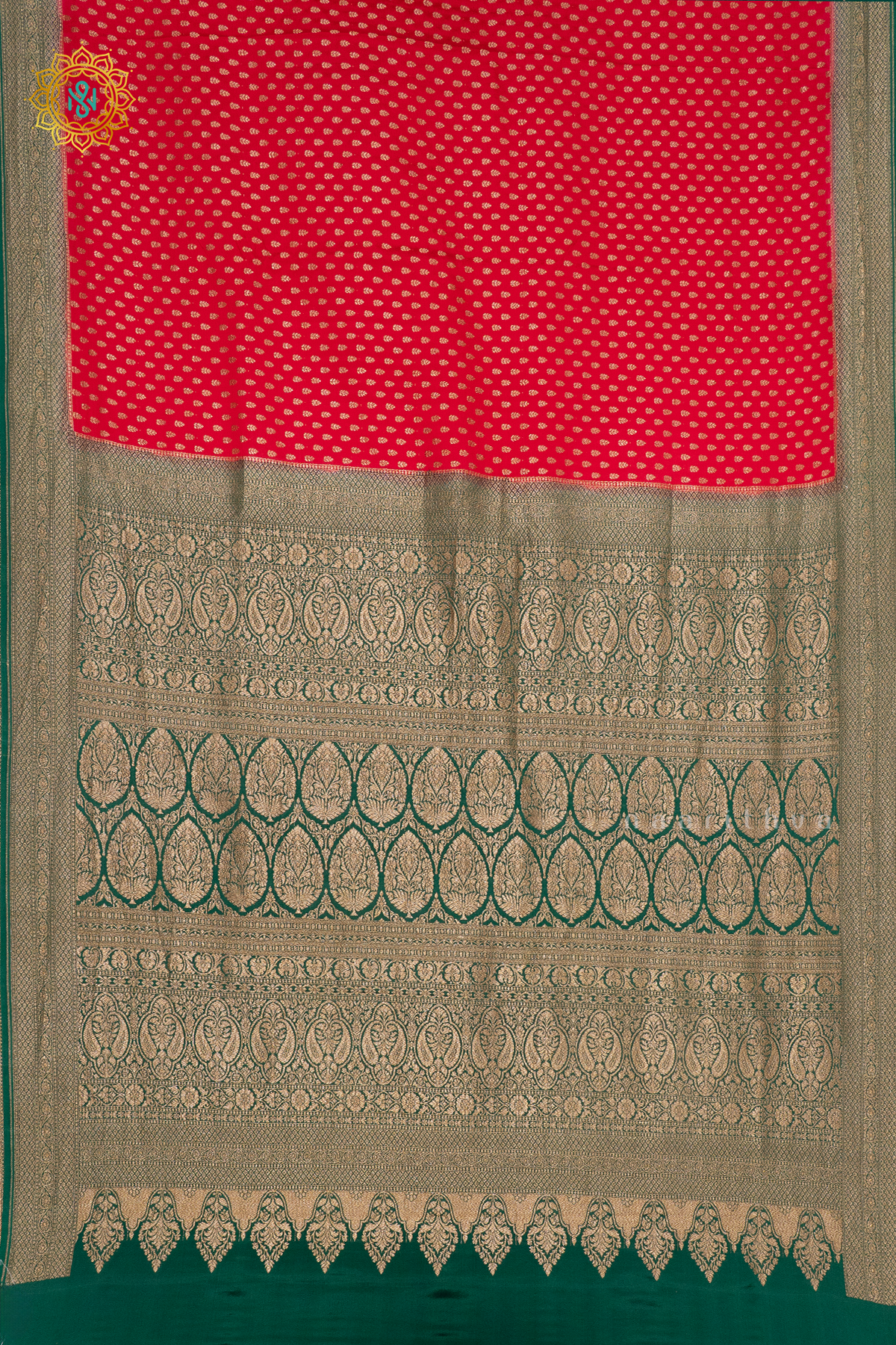 RED WITH GREEN - PURE BANARASI CREPE SILK