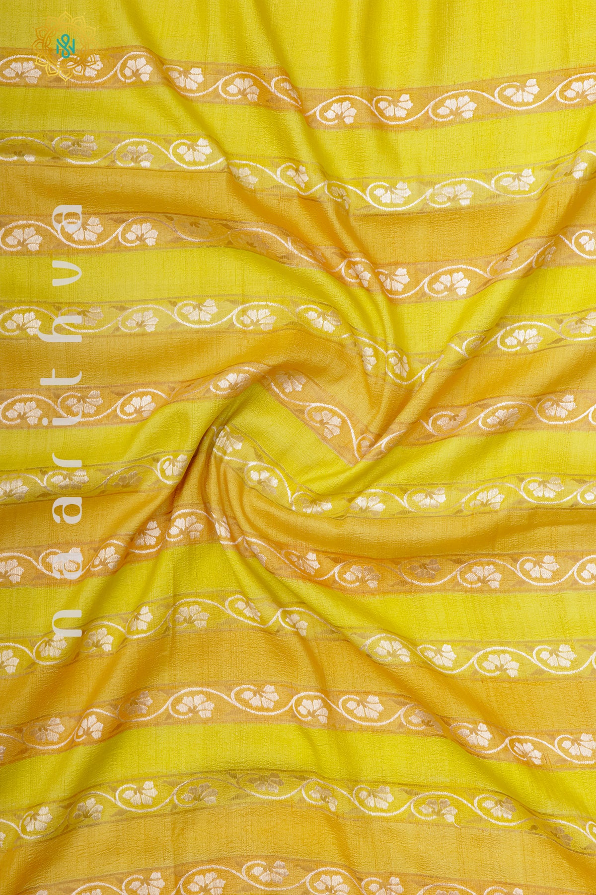 DUAL SHADE OF YELLOW WITH PEACHISH PINK - PURE HAND PAINTED TUSSAR GEORGETTE