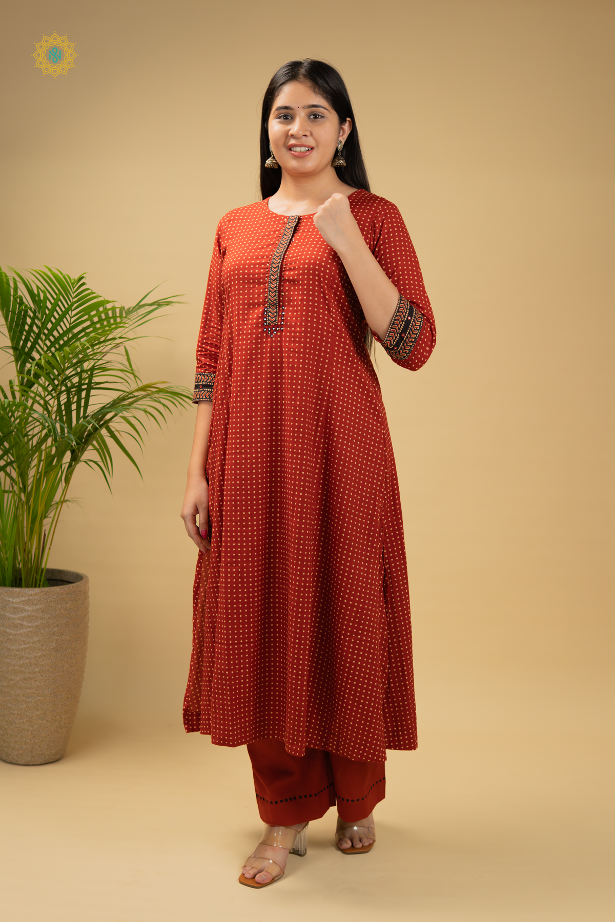 MAROON - 3PC SALWAR SUIT WITH BANDHINI PRINTED - TOP, BOTTOM & DUPPATA