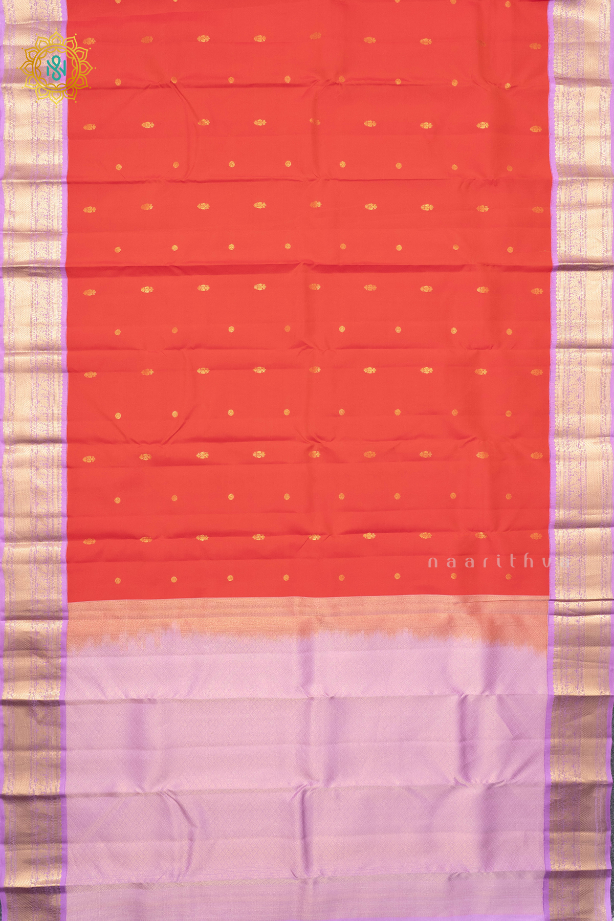 REDDISH ORANGE WITH LAVENDER - KANJIVARAM PURE MIX
