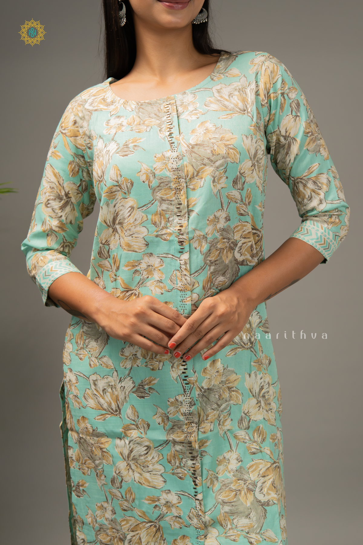 AQUA GREEN - 3PC SALWAR SUIT WITH PRINTED TOP, DUPATTA & BOTTOM