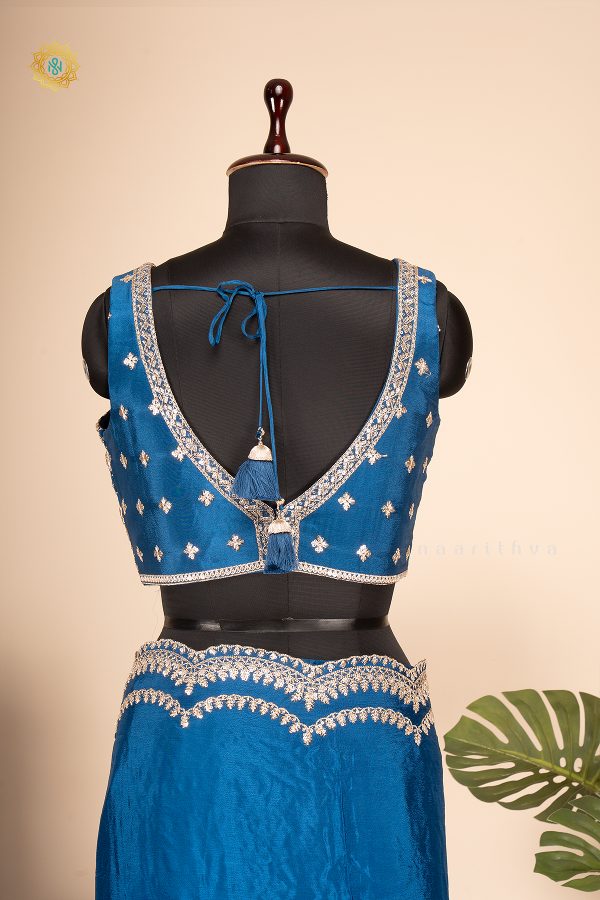 BLUE - CHINNON DESIGNER WEAR WITH READYMADE BLOUSE