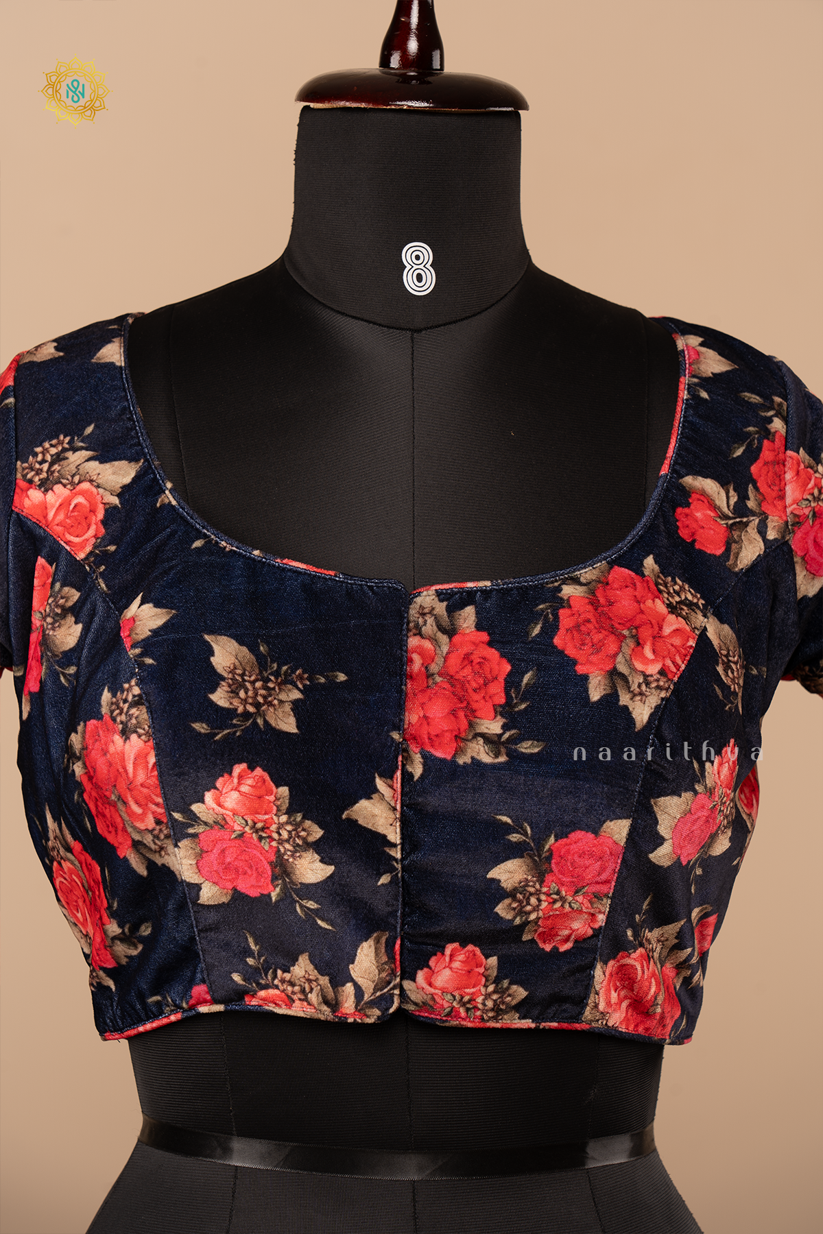 NAVY BLUE - VELVET READYMADE BLOUSE DIGITAL PRINTS