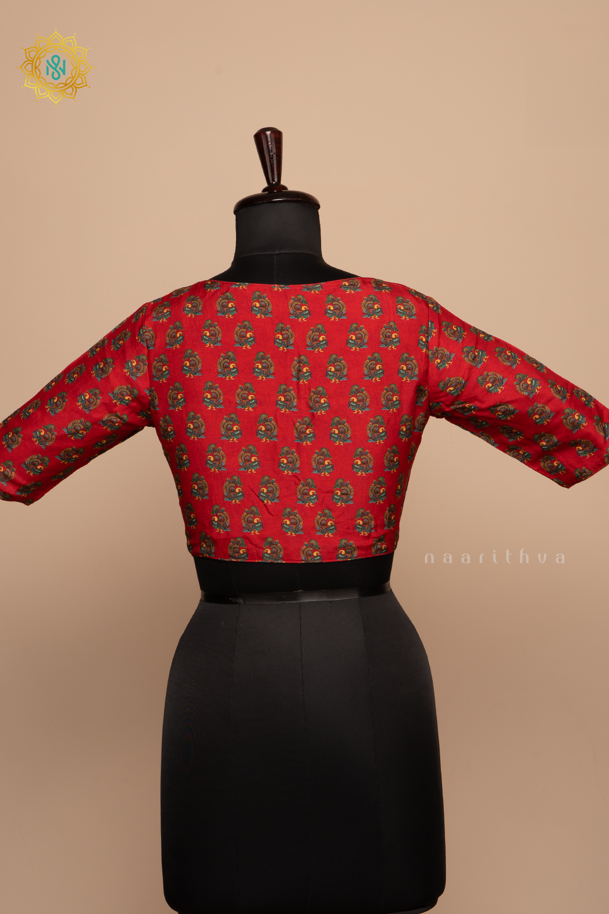 Red - Dola Silk Readymade Blouse Allover Prints On the Body