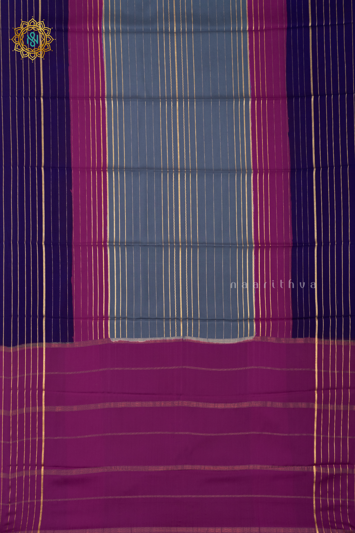 GREY WITH PINK & PURPLE - PURE MYSORE CREPE SILK