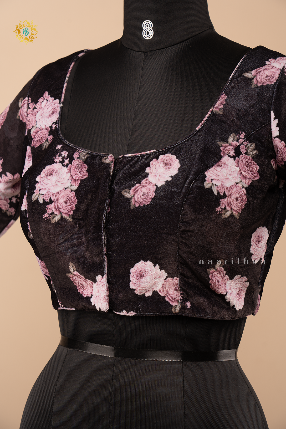 BLACK - VELVET READYMADE BLOUSE DIGITAL PRINTS