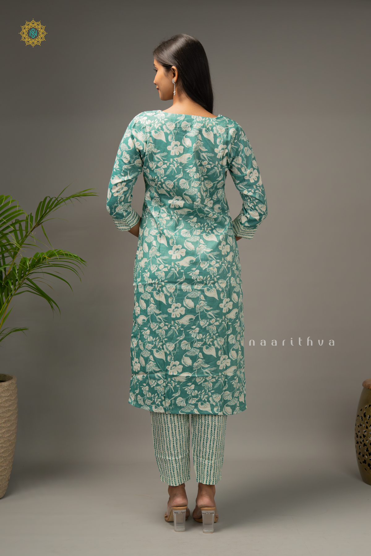 AQUA GREEN - COTTON 3PC SALWAR SUIT WITH PRINTED TOP, BOTTOM & DUPATTA