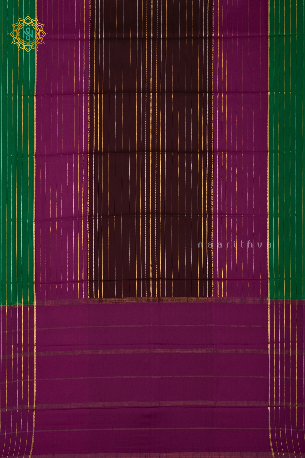 BROWN WITH PINK & GREEN - PURE MYSORE CREPE SILK