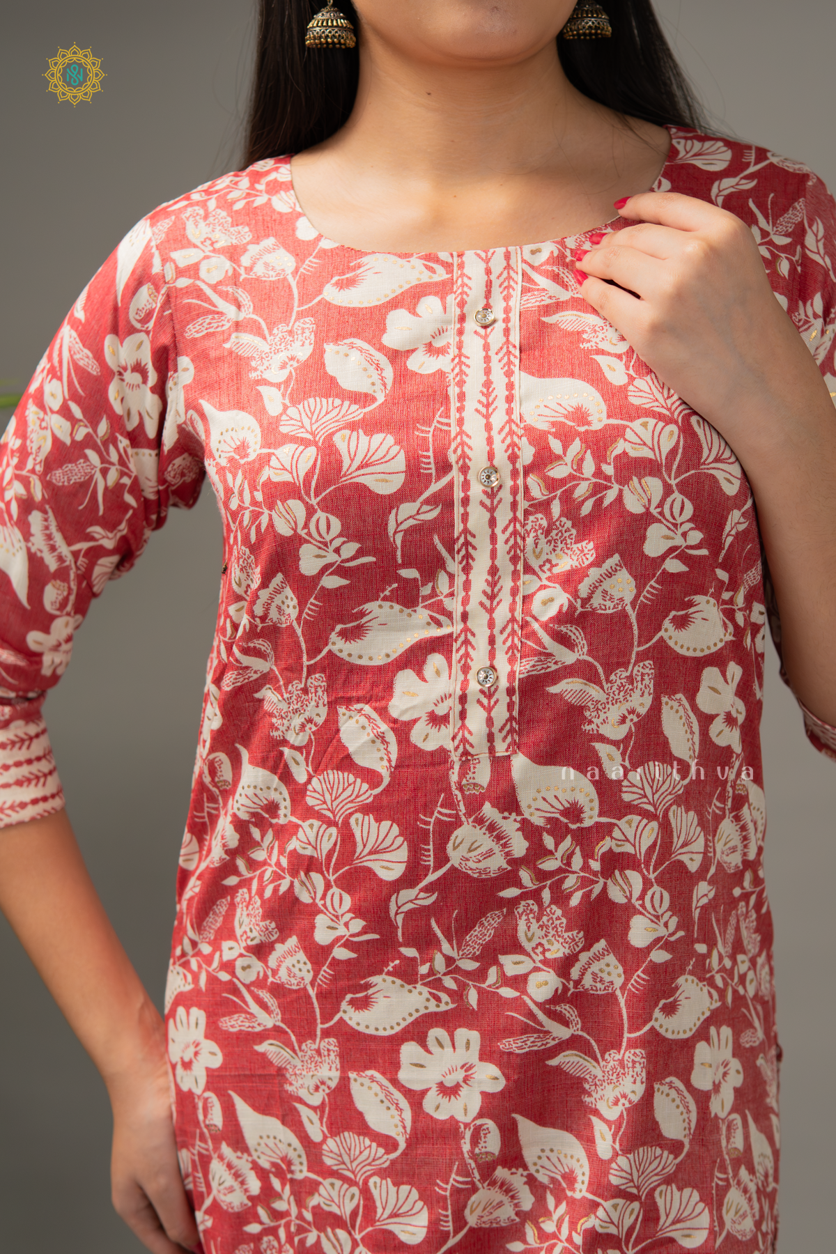 RED - COTTON 3PC SALWAR SUIT WITH PRINTED TOP, BOTTOM & DUPATTA