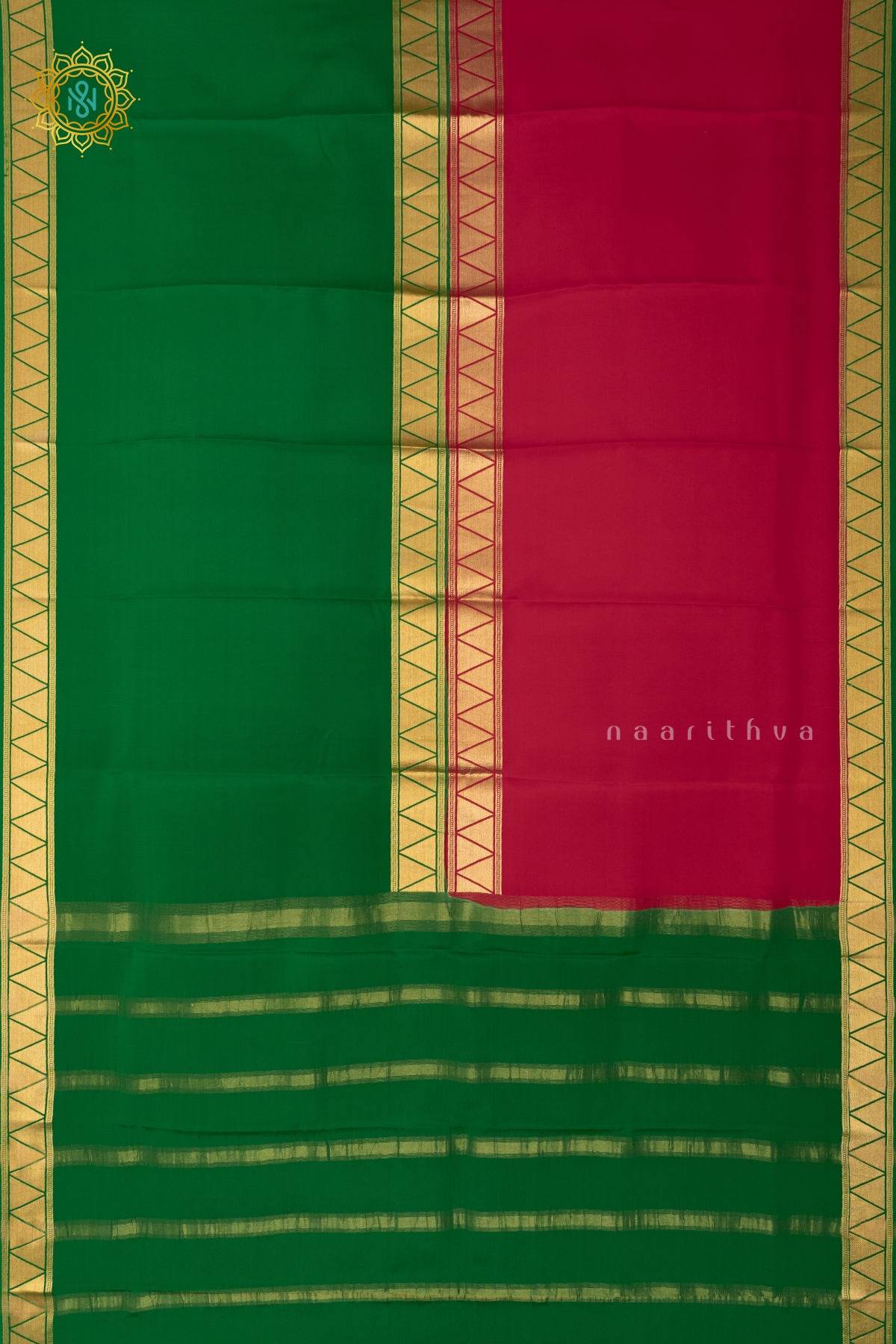RED WITH GREEN - PURE MYSORE CREPE SILK