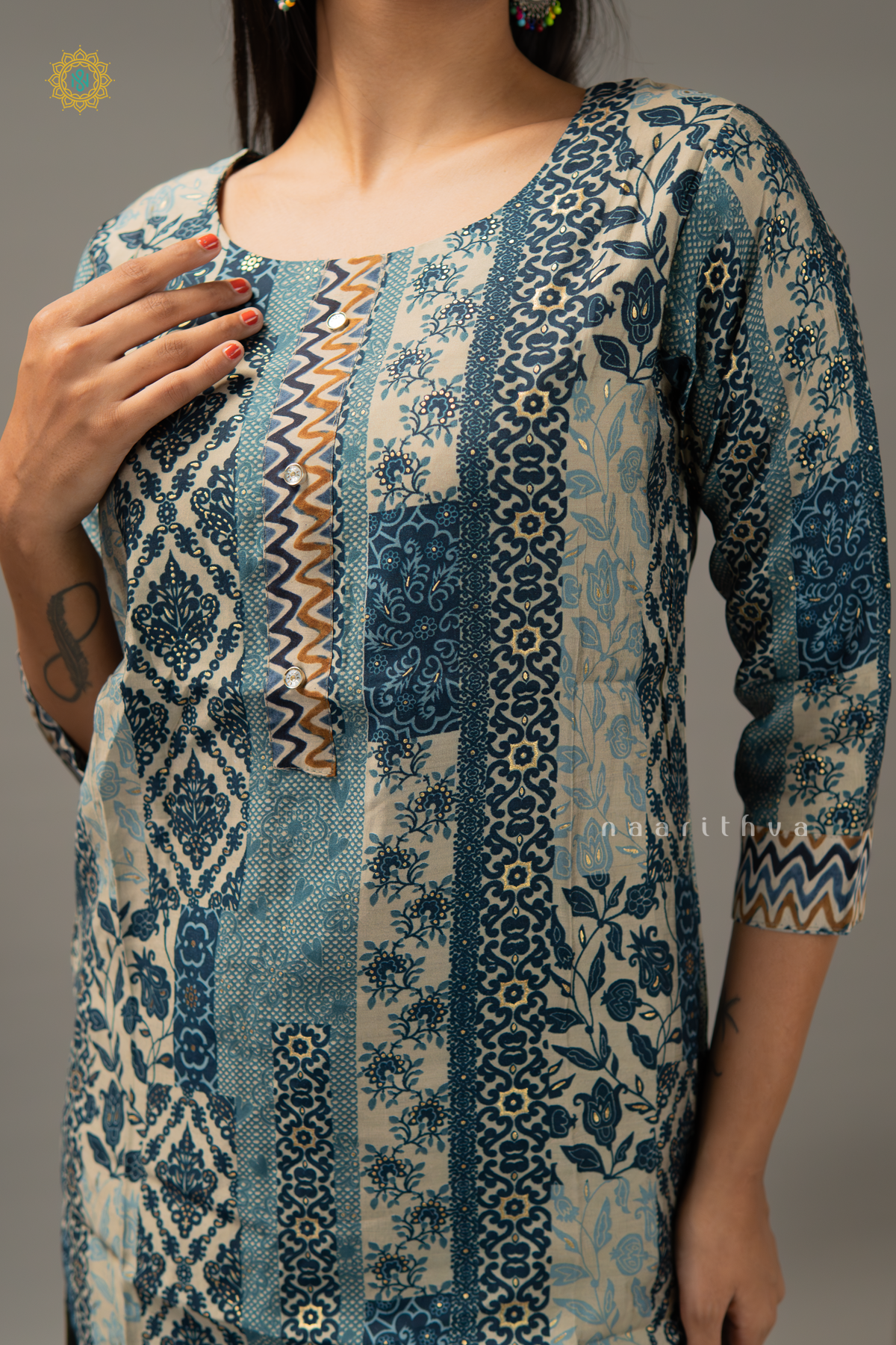 INDIGO - CREPE 3PC SALWAR SUIT WITH PRINTED TOP, BOTTOM & DUPPATA