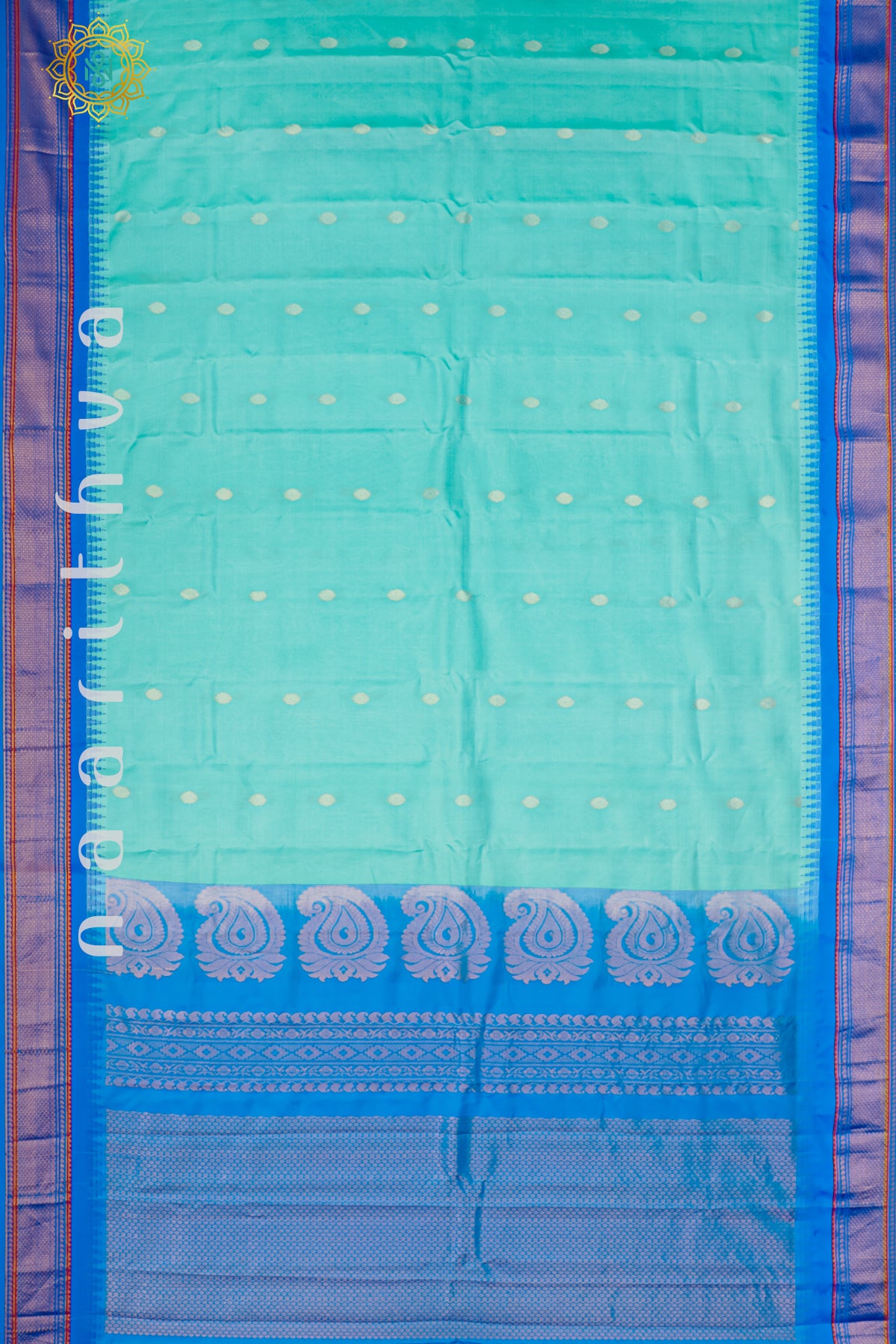 AQUA BLUE WITH BLUE - PURE GADWAL SILK