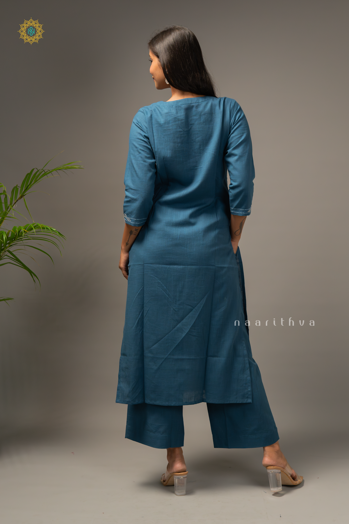PEACOCK BLUE - COTTON 3PC SALWAR SUIT WITH TOP, BOTTOM & DUPATTA
