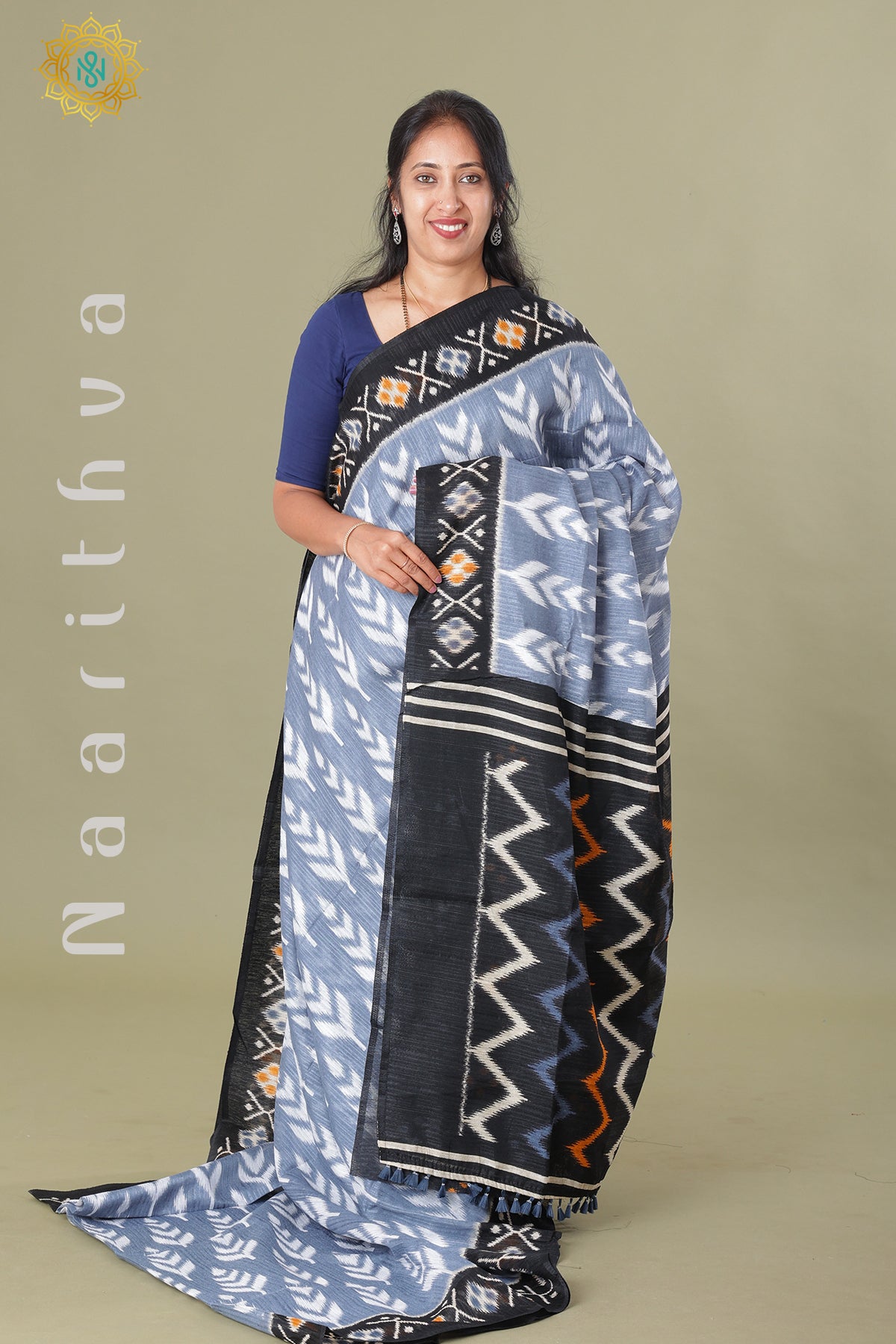 GREY WITH BLACK - SEMI JUTE COTTON
