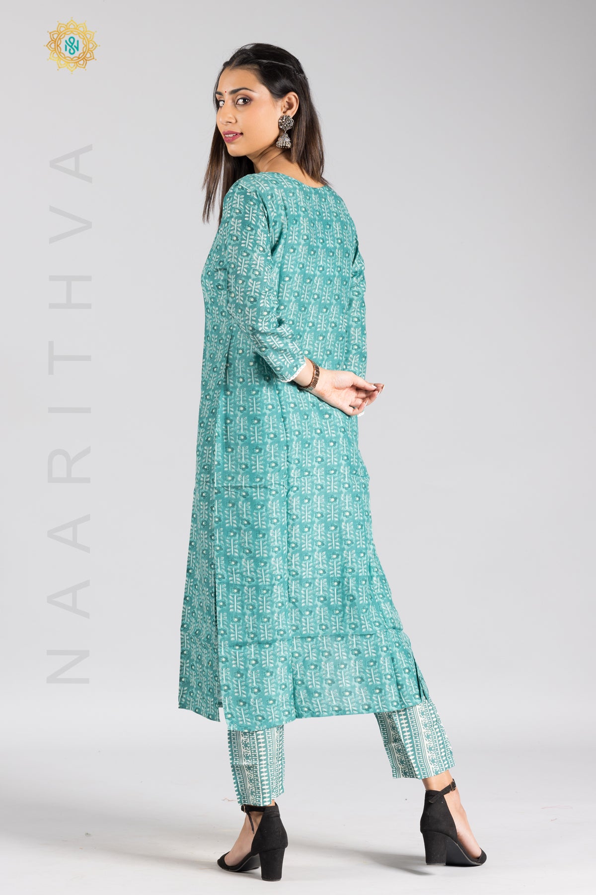 SEA GREEN - PRINTED STRAIGHT CUT KURTI & BOTTOM SUIT