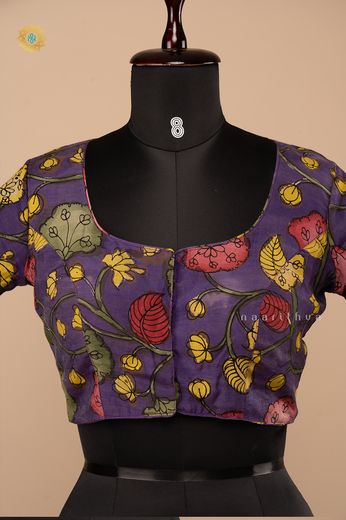 Purple - Hand Painted Pen Kalamkari Readymade Blouse