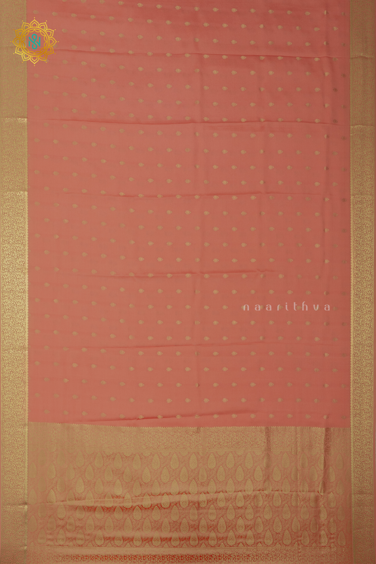 PEACHISH ORANGE - PURE MYSORE CREPE SILK