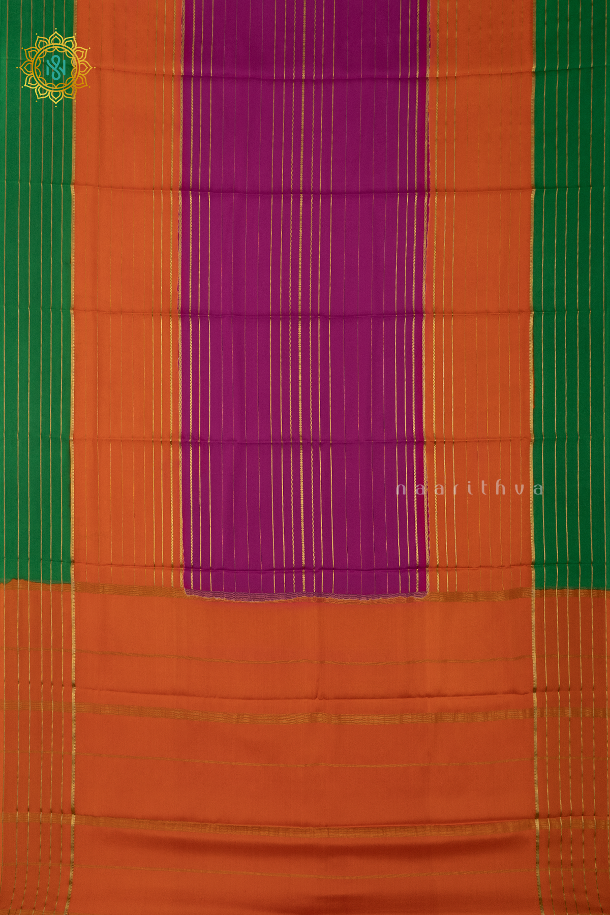 PINK WITH ORANGE & GREEN - PURE MYSORE CREPE SILK