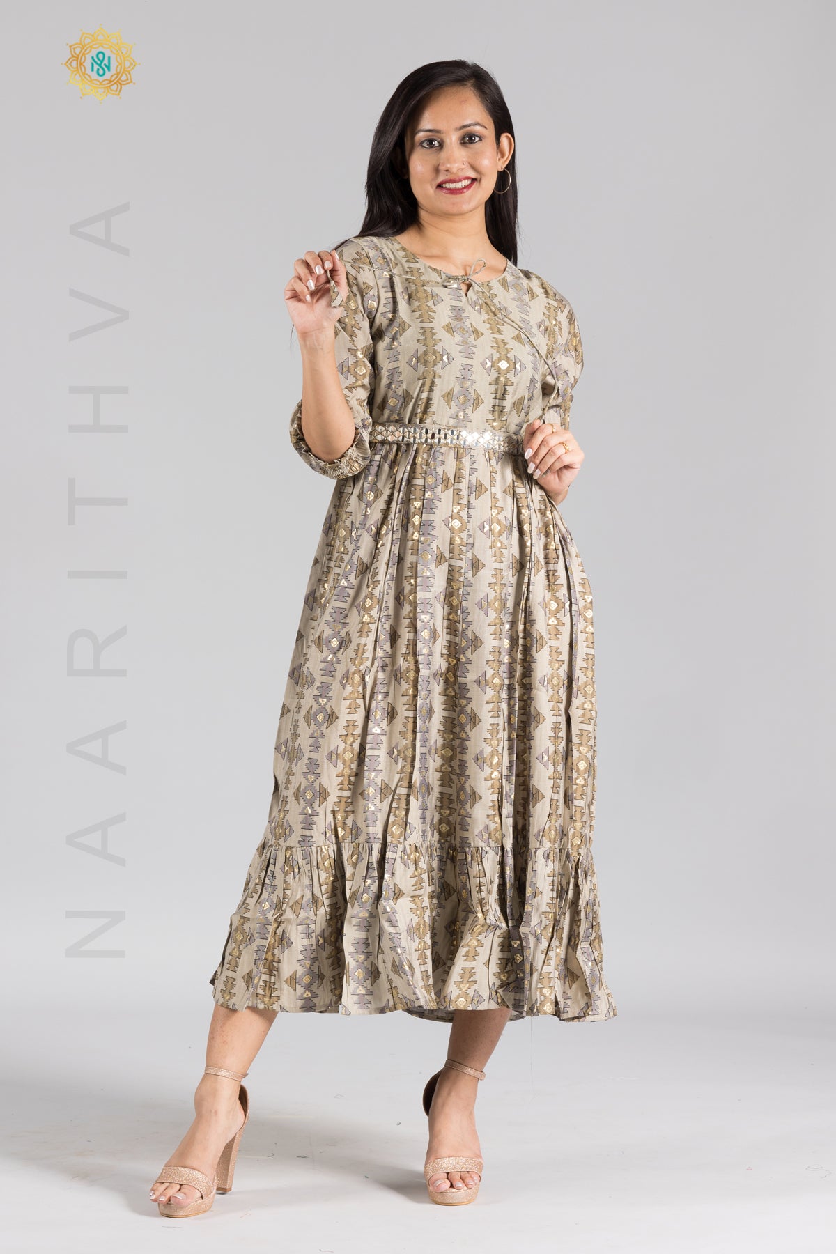 UMBRELLA PATTERN FOIL PRINTED DOUBLE LAYERED KURTI