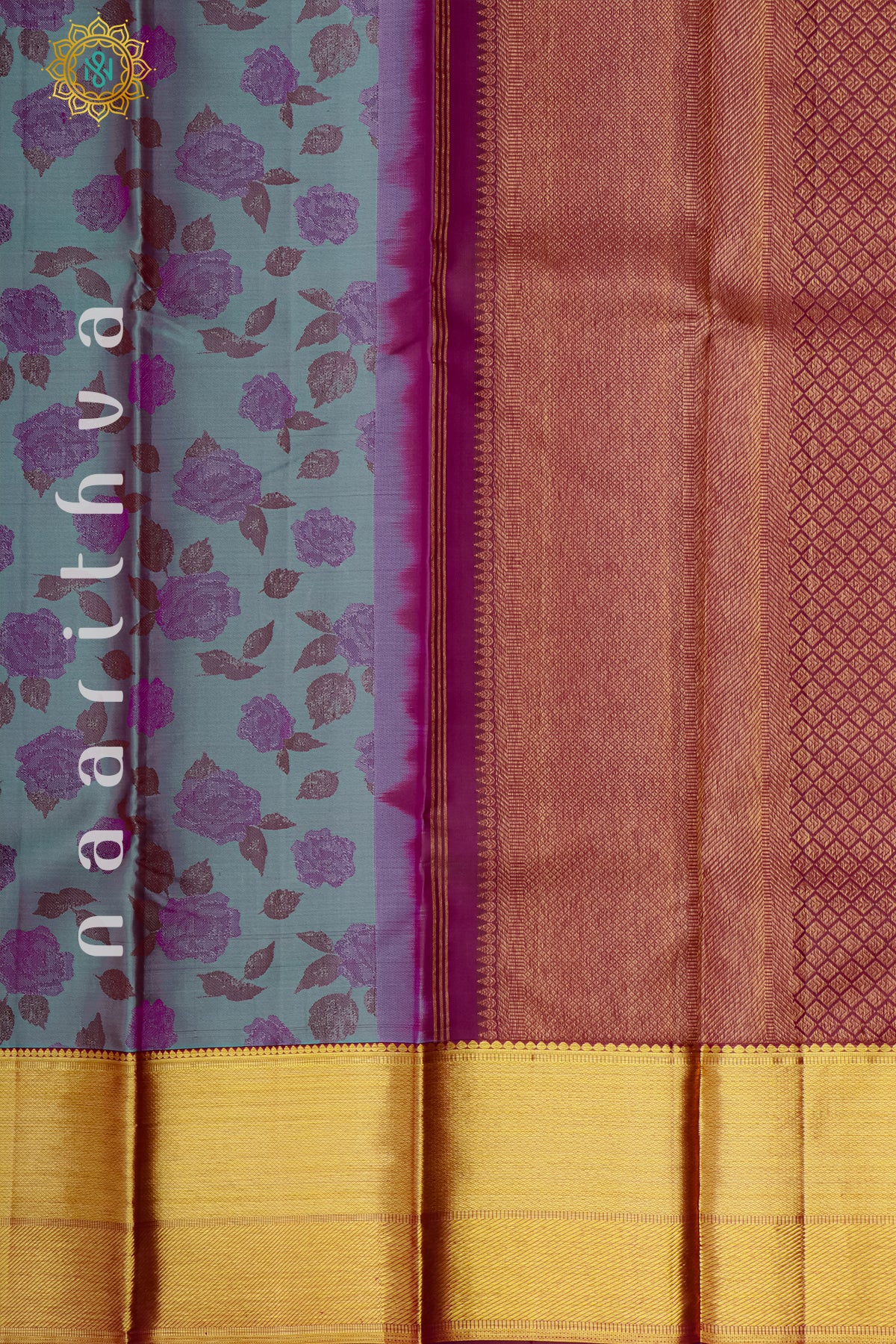 DUAL SHADE OF BLUE WITH MAGENTA - PURE KANJIVARAM SILK