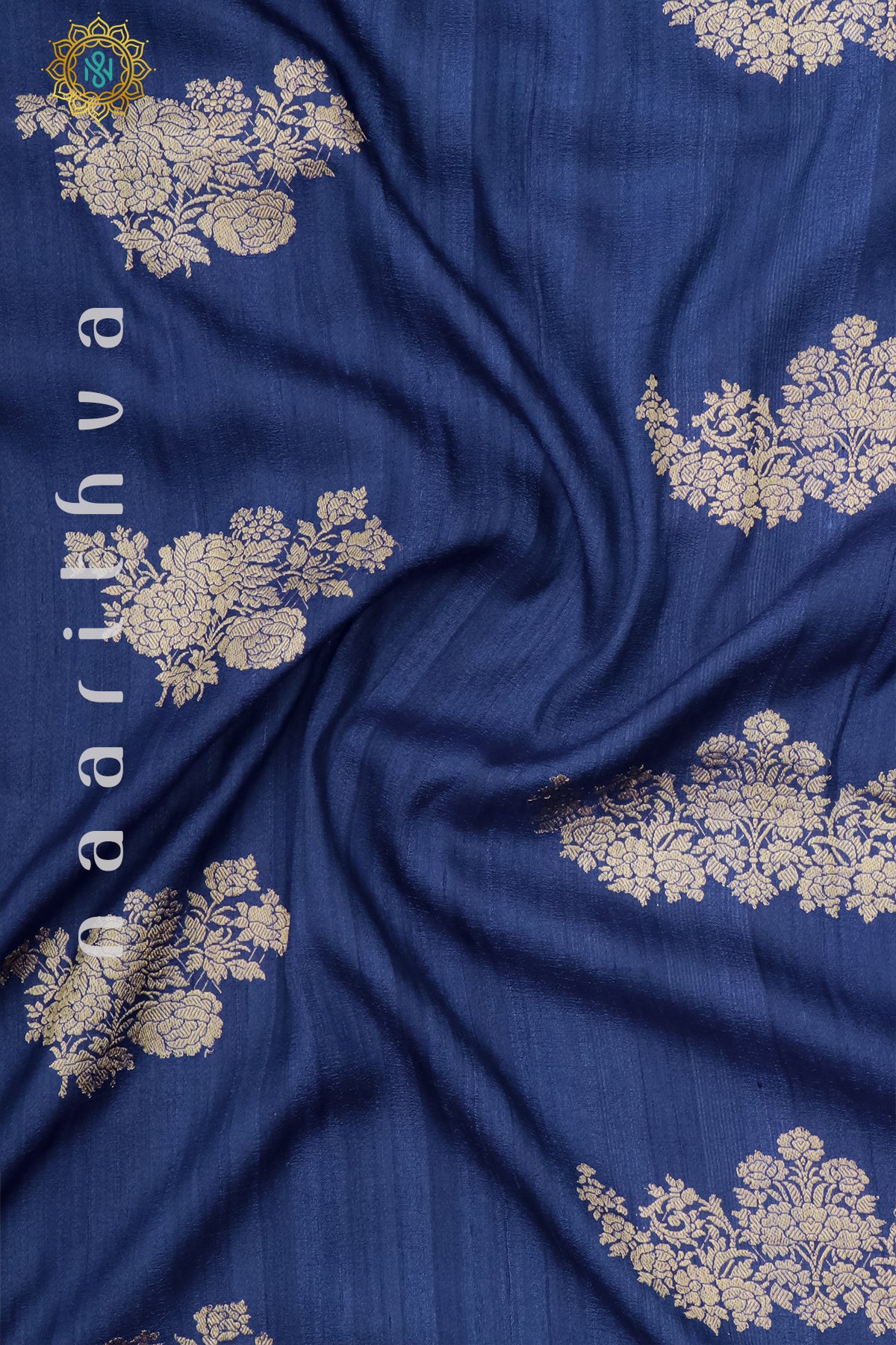 BLUE WITH OFF WHITE & RANI PINK - PURE HAND PAINTED TUSSAR GEORGETTE