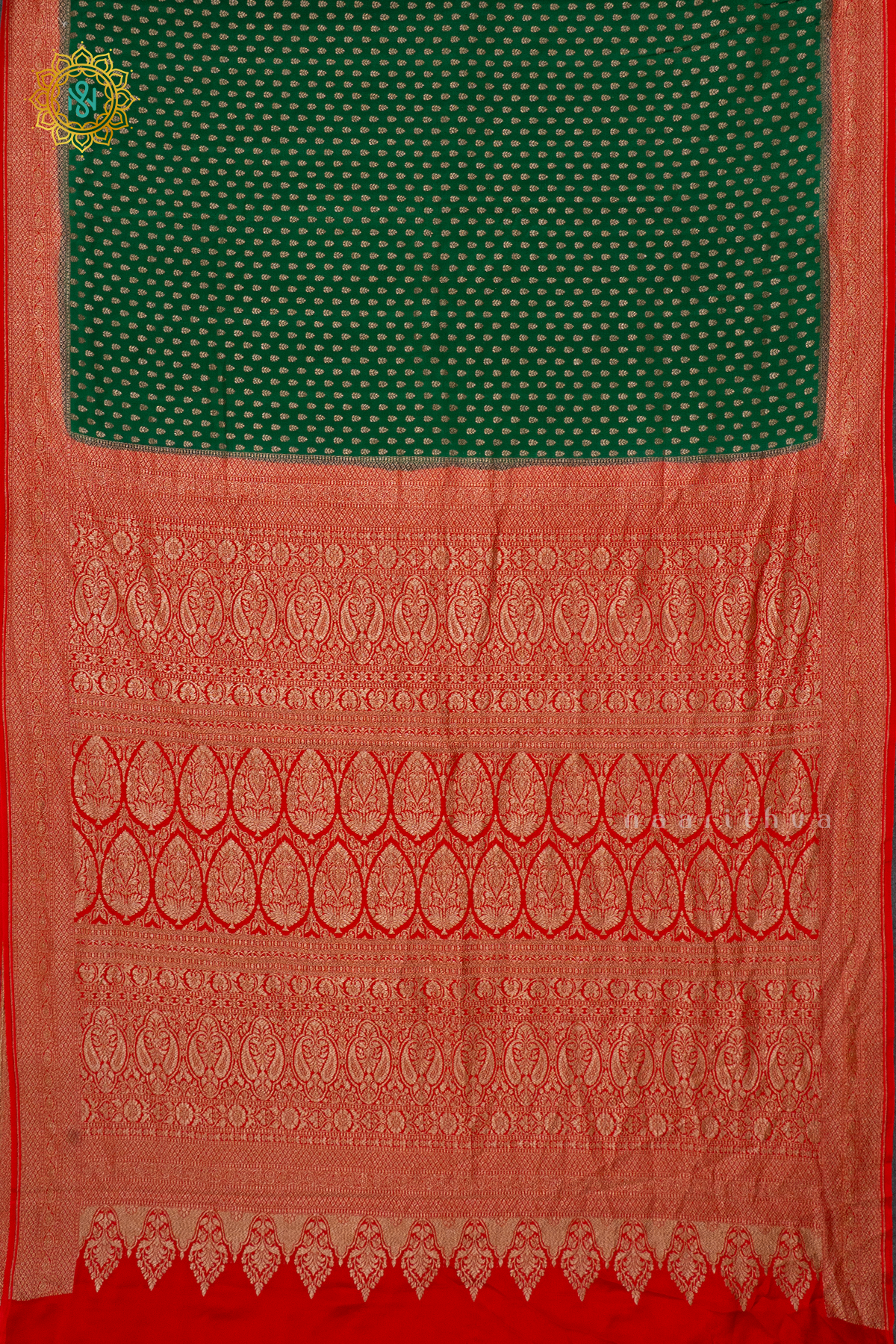 GREEN WITH RED - PURE BANARASI CREPE SILK