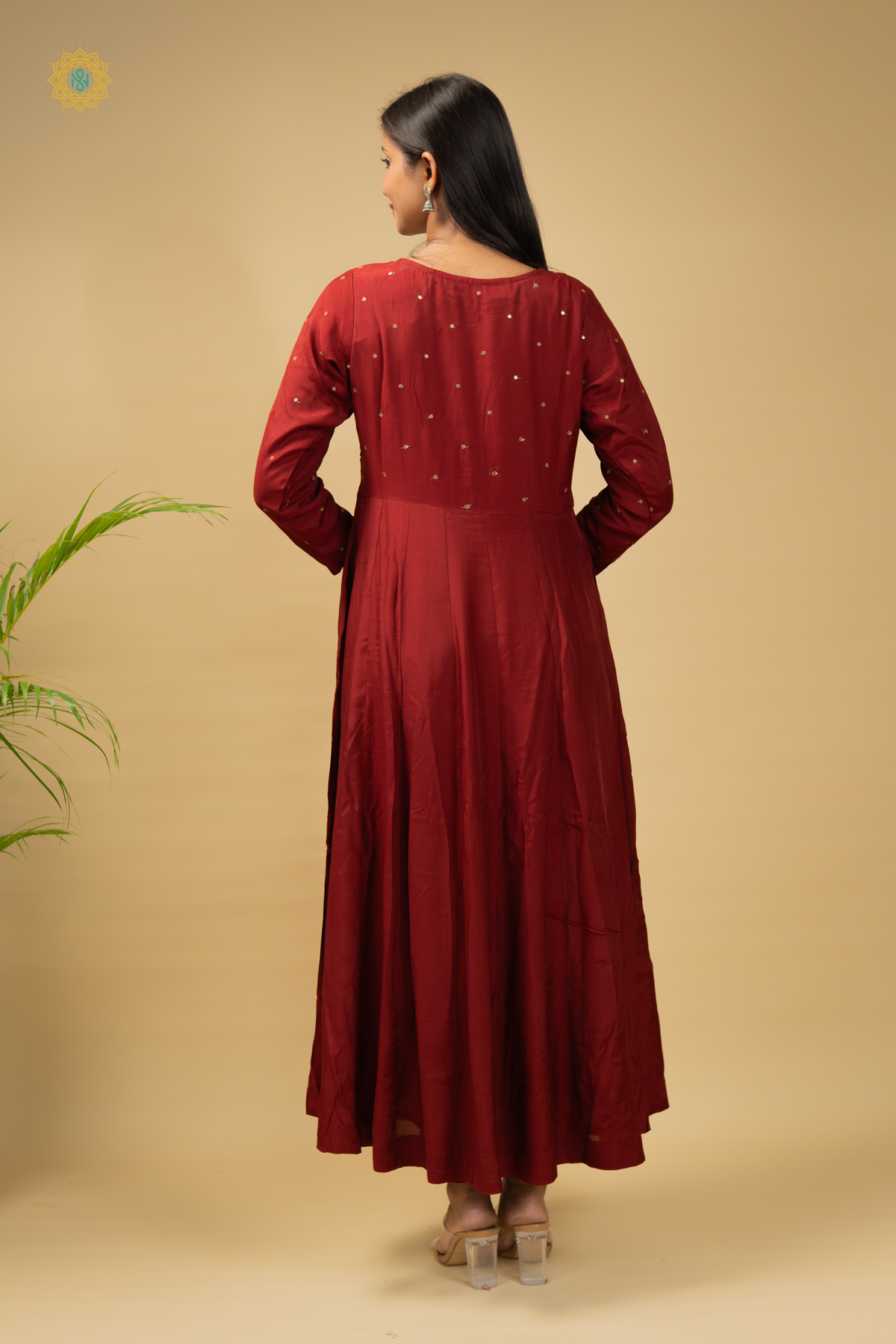 MAROON WITH GOLD - 3PC SILK SALWAR SUITS WITH TOP, BOTTOM & DUPATTA