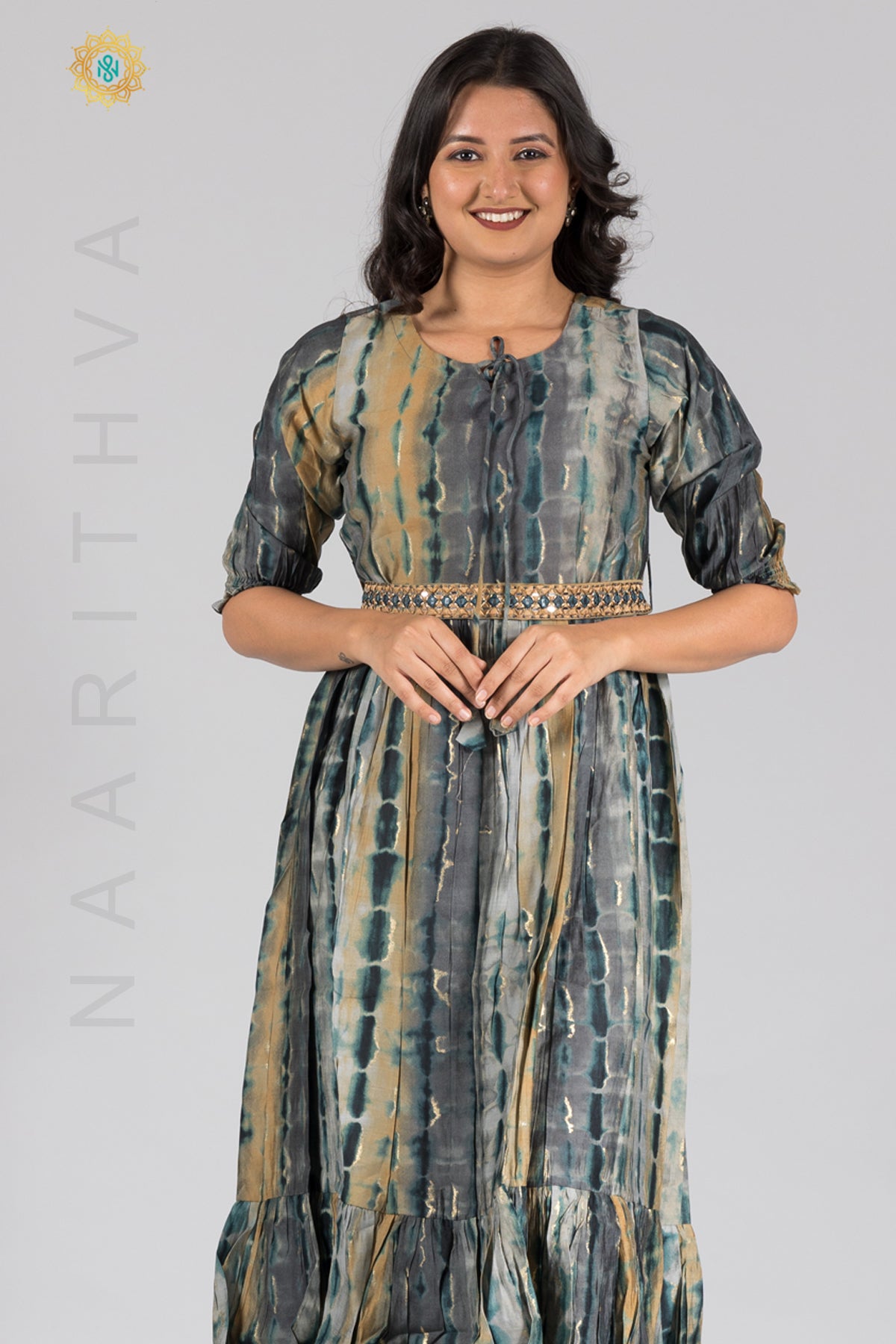 UMBRELLA PATTERN FOIL PRINTED DOUBLE LAYERED KURTI