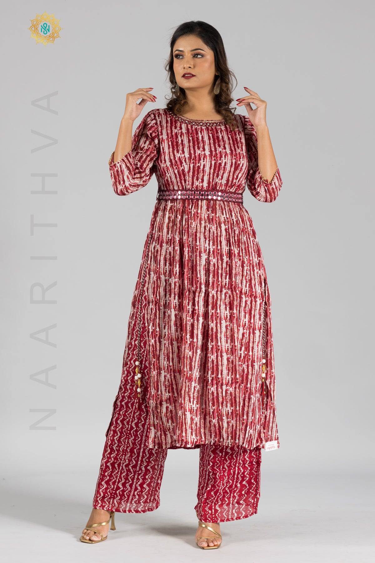 MAROON & WHITE - PARTY WEAR NAYRA CUT SALWAR SUIT WITH PARALLEL CUT PANT & DUPATTA
