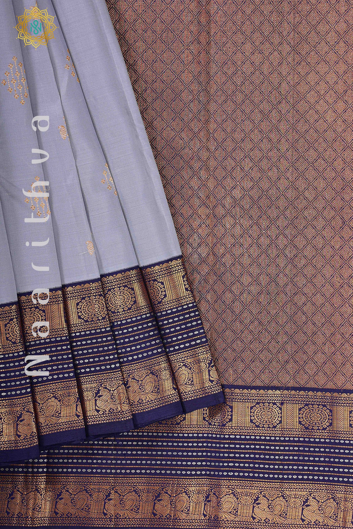 GREY WITH BLUE - PURE KANJIVARAM SILK