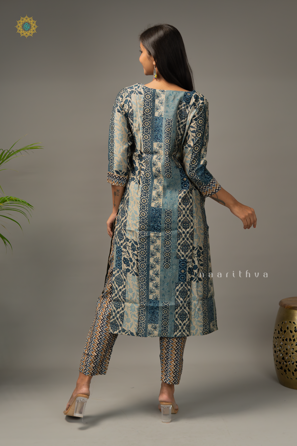 INDIGO - CREPE 3PC SALWAR SUIT WITH PRINTED TOP, BOTTOM & DUPPATA