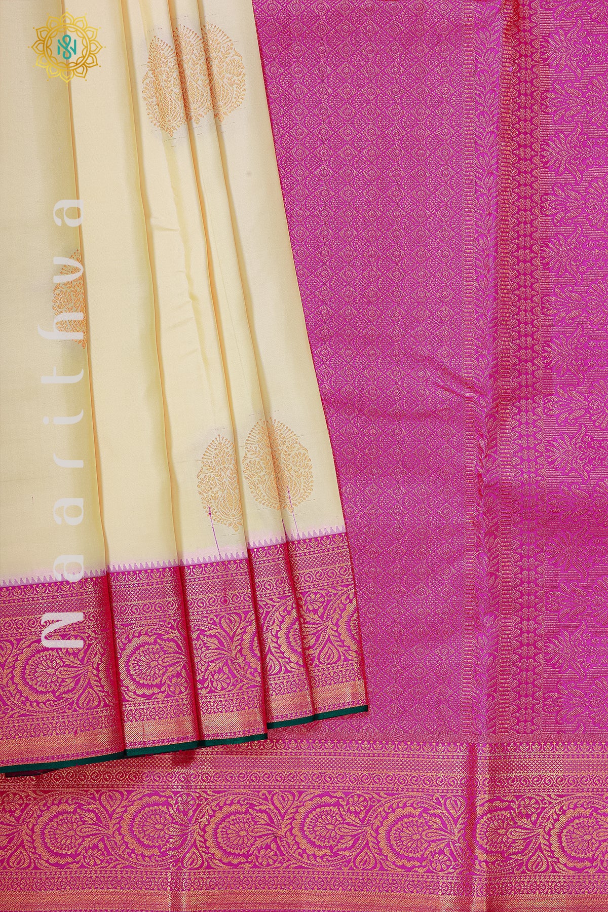 OFF WHITE WITH PINK - PURE KANJIVARAM SILK