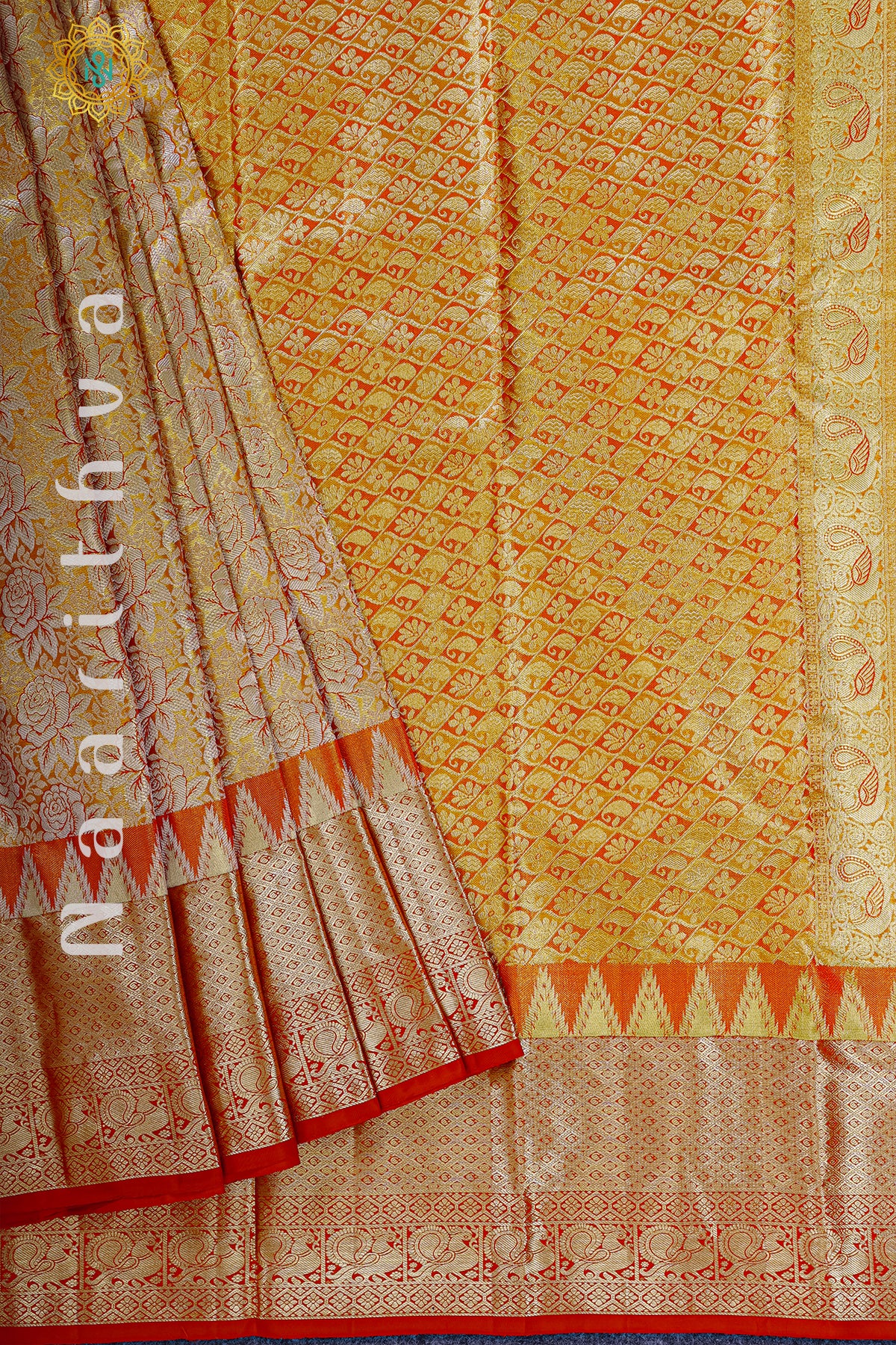 GOLD TISSUE WITH RED - PURE KANJIVARAM SILK