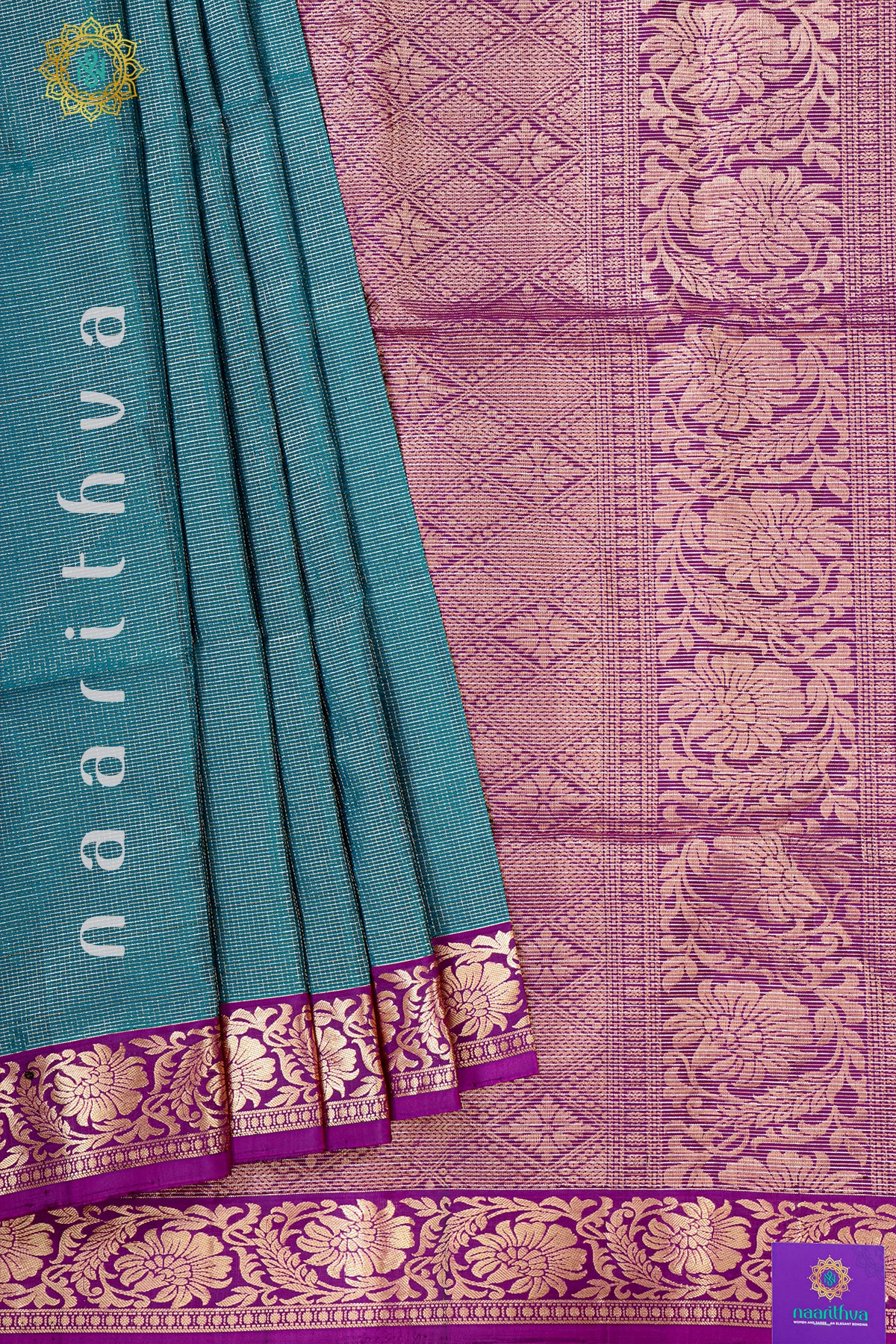PEACOCK BLUE WITH PINK - PURE KANJIVARAM SOFT SILK